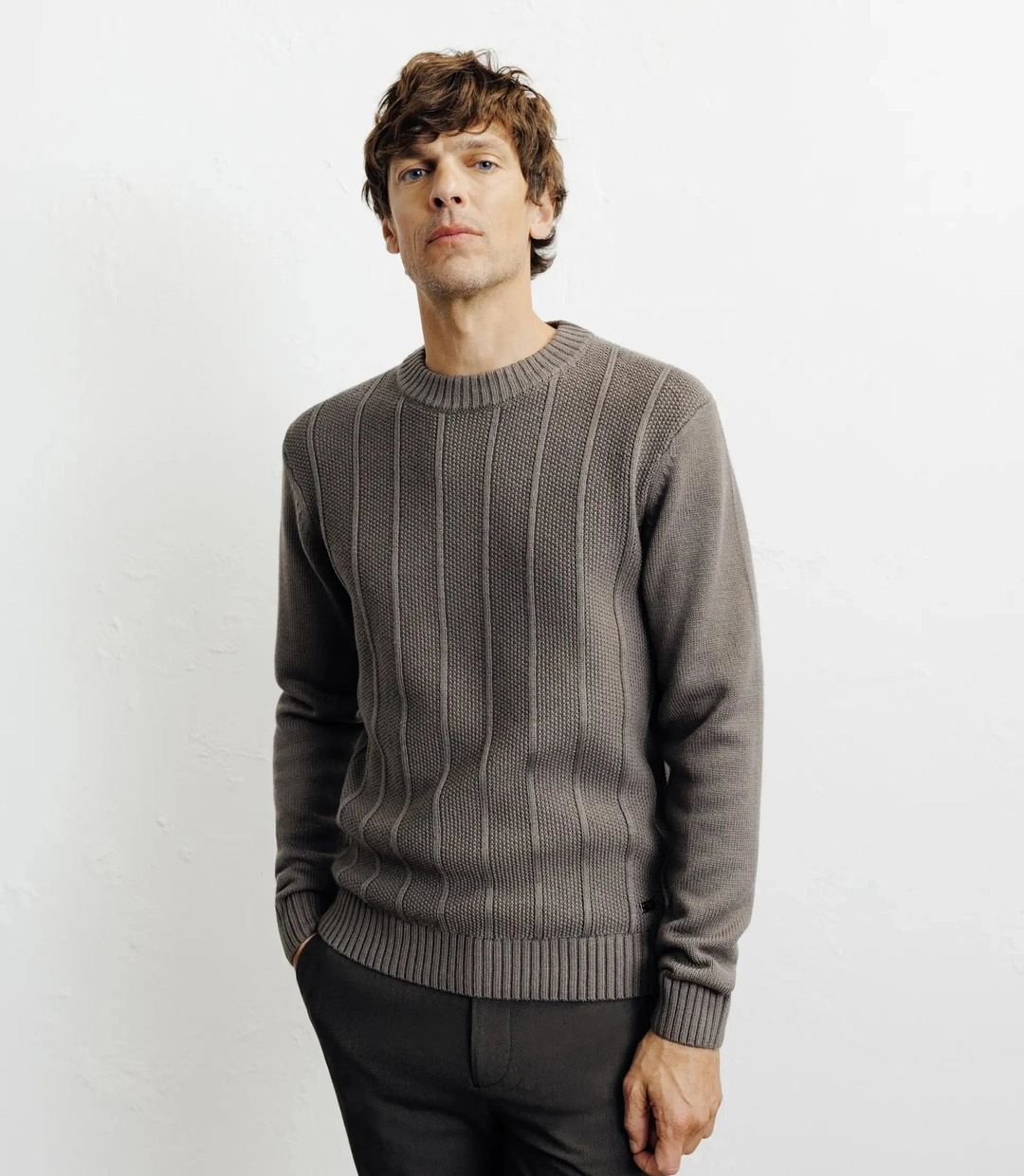 IZAC - Pull col rond taupe