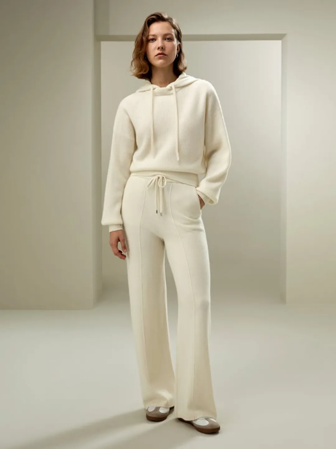 LILYSILK Pantalon En Cachemire Femme Beige Style À Enfiler Coupe Régulière 100% Cachemire Un Must Pour L'Automne Et L'Hiver M