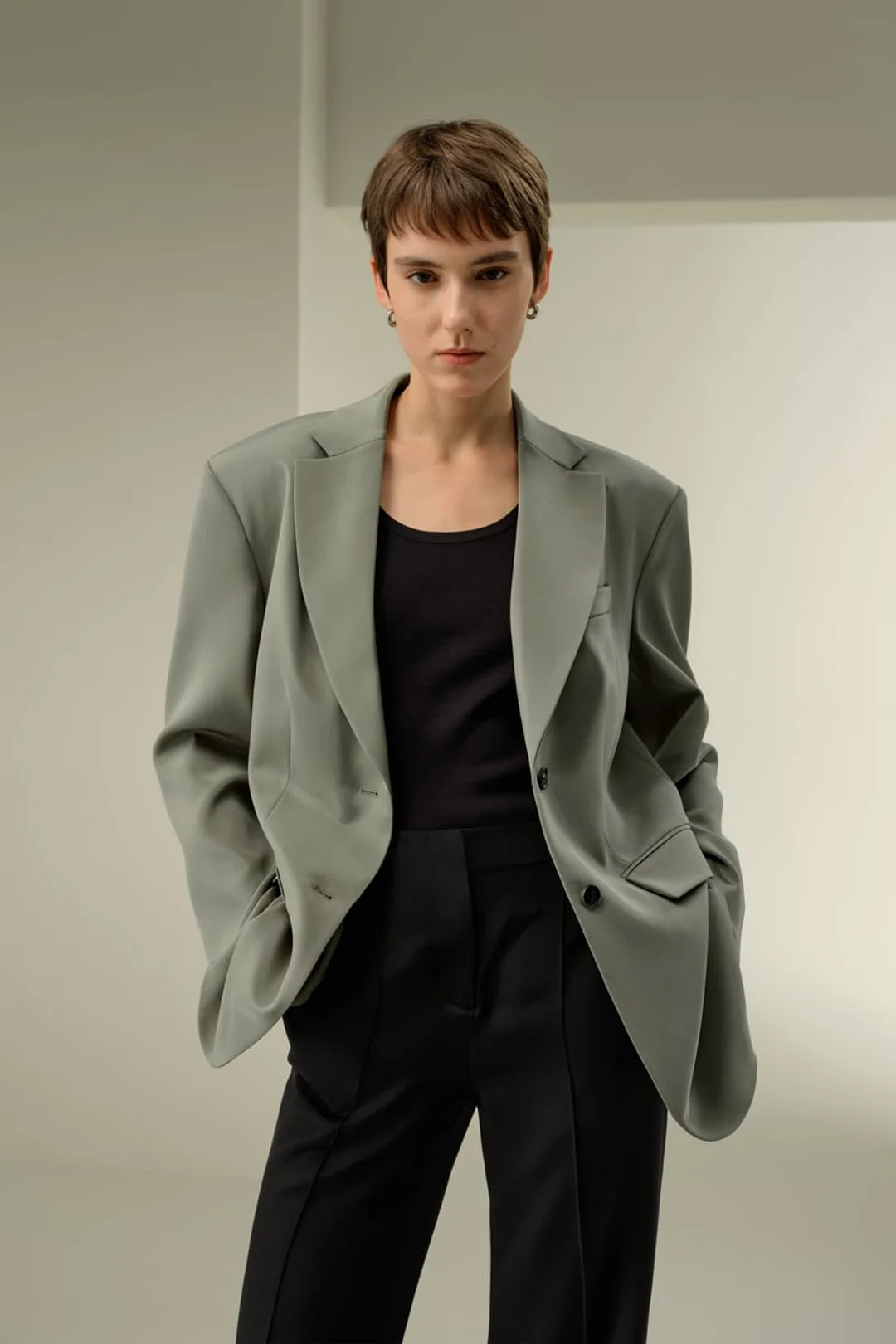 LILYSILK Blazer Oversize Épaules Rembourrées Femme Crêpe Soie Extensible Élégant Décontracté Feuille de Thé XL