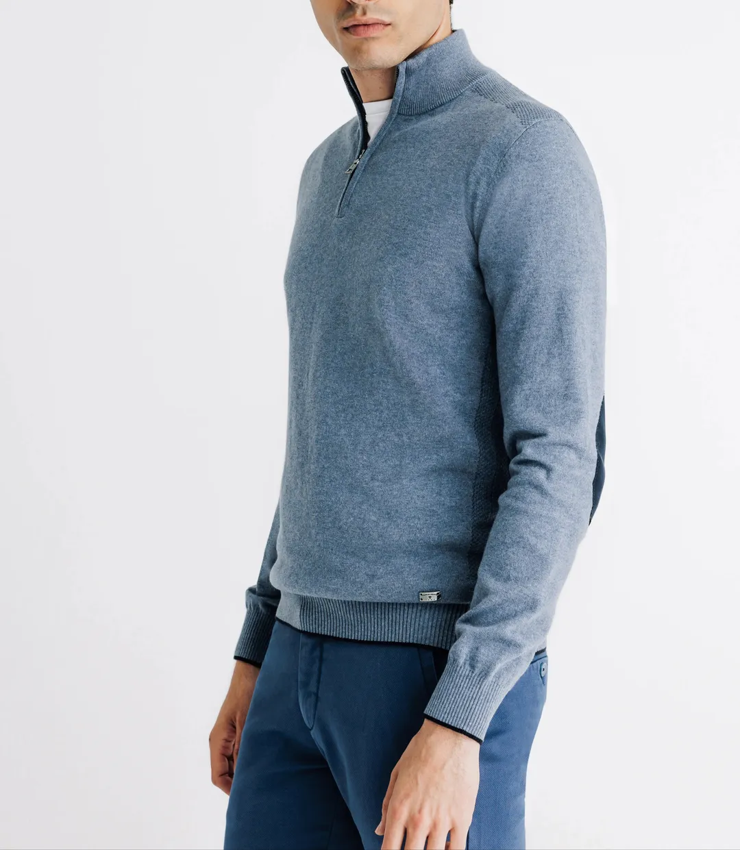 IZAC - Pull col montant zippé indigo