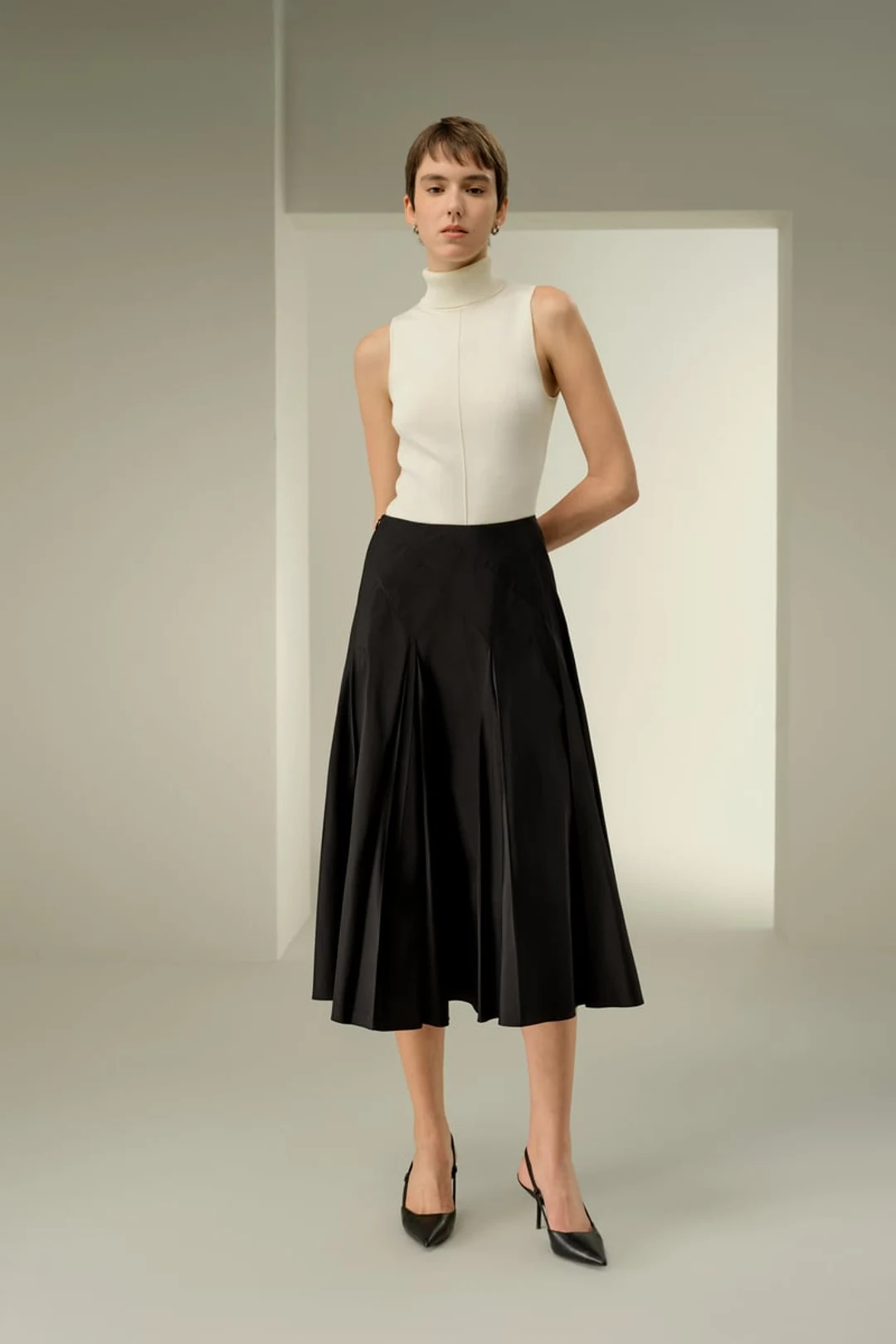 LILYSILK Jupe Cercle Mi-Haute Soie Taffetas Noir T.46 - Élégante et Fluide