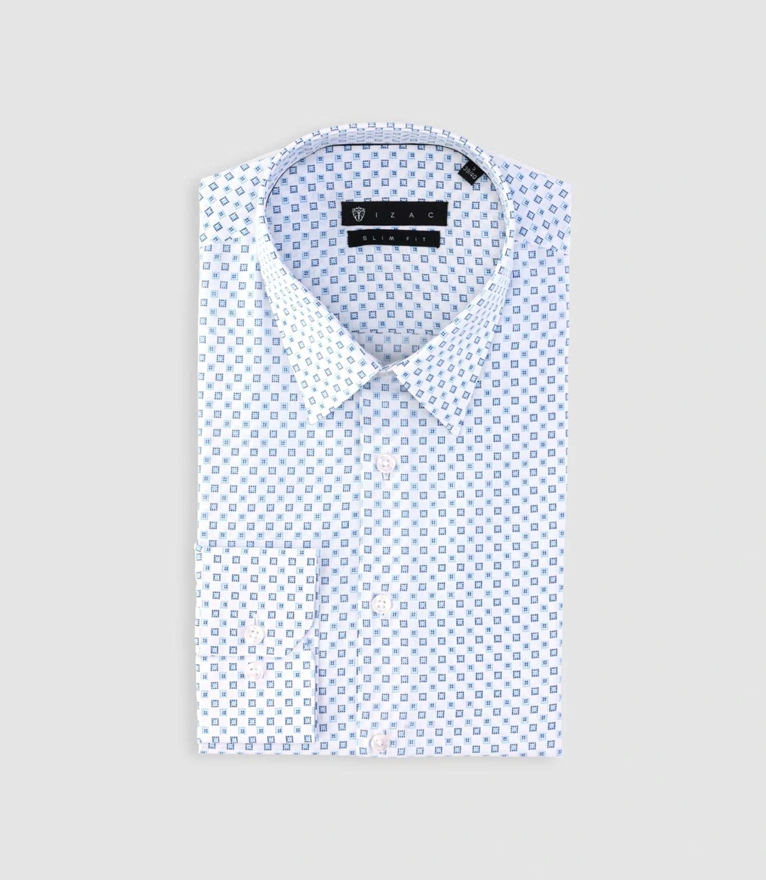 IZAC - Chemise imprimée micro motifs blanche et bleue PAMPA