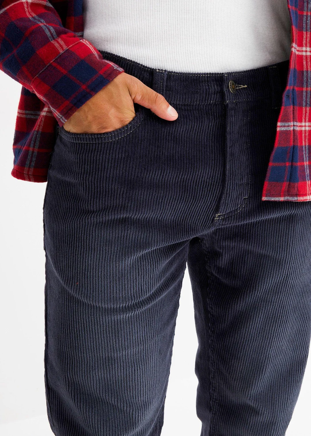 Pantalon droit en velours côtelé extensible aspect délavé, regular - 3