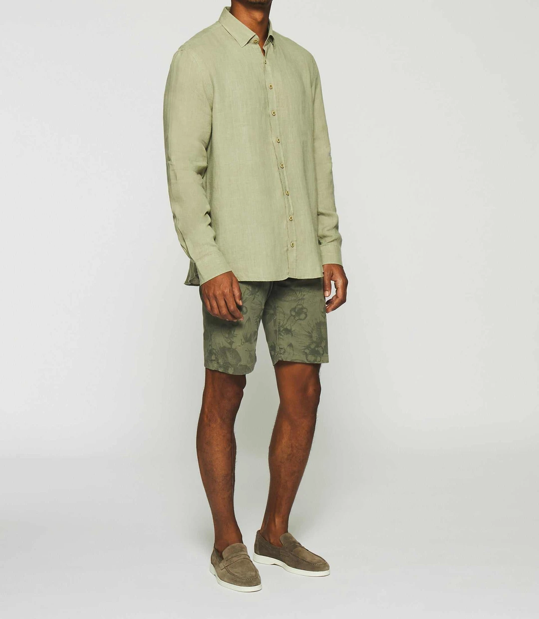 IZAC - Chemise unie en lin kaki KISS