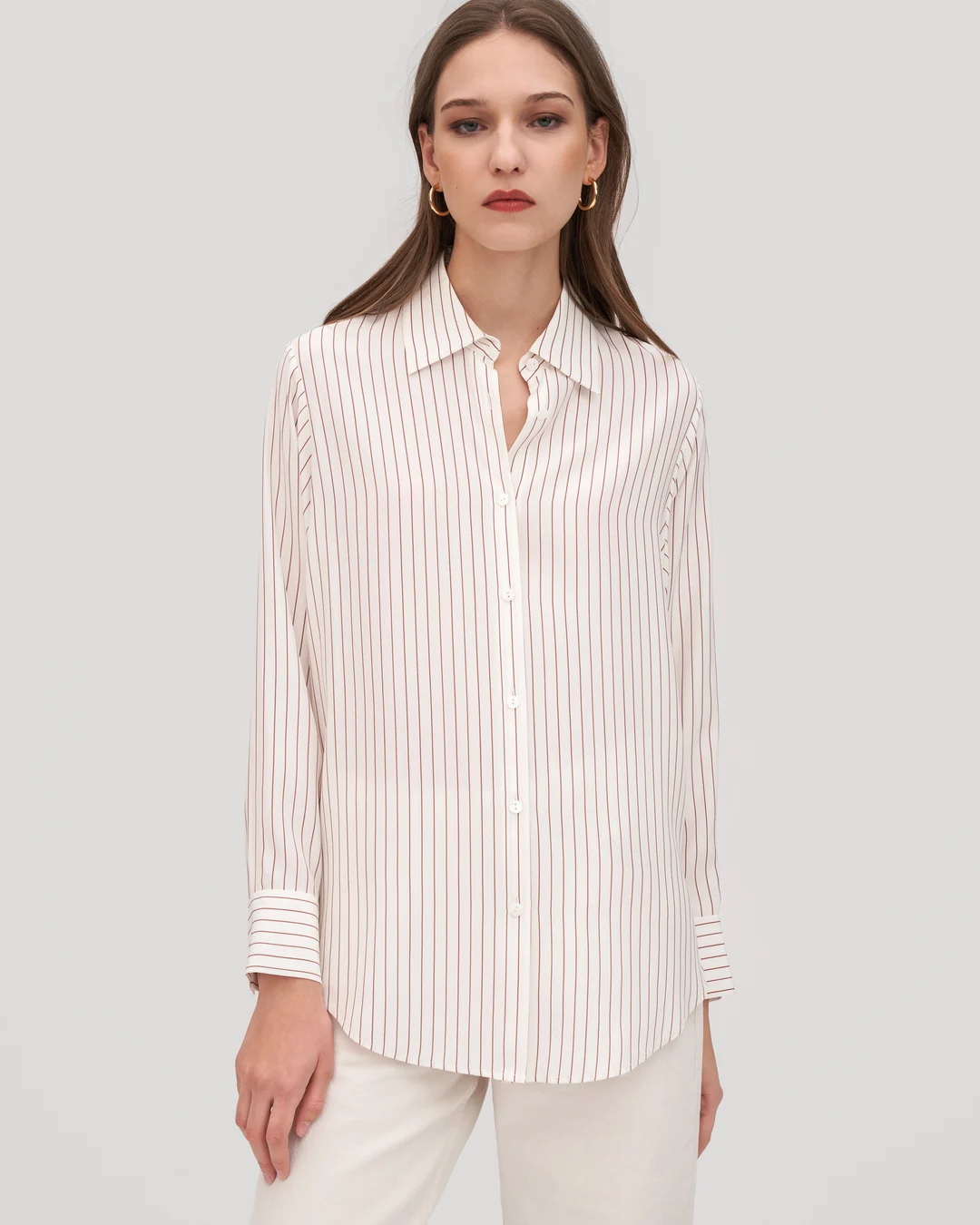 LILYSILK Blouse Soie Femme Surdimensionnée, Chemise À Rayures Charmeuse Soie Super Doux Chemises Bleu Marine À Fines Rayures S