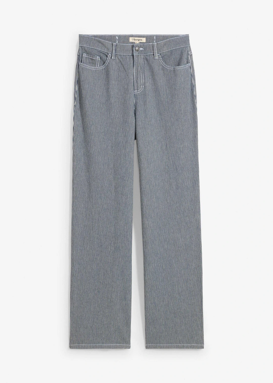 Jean droit loose, taille haute, rayé
