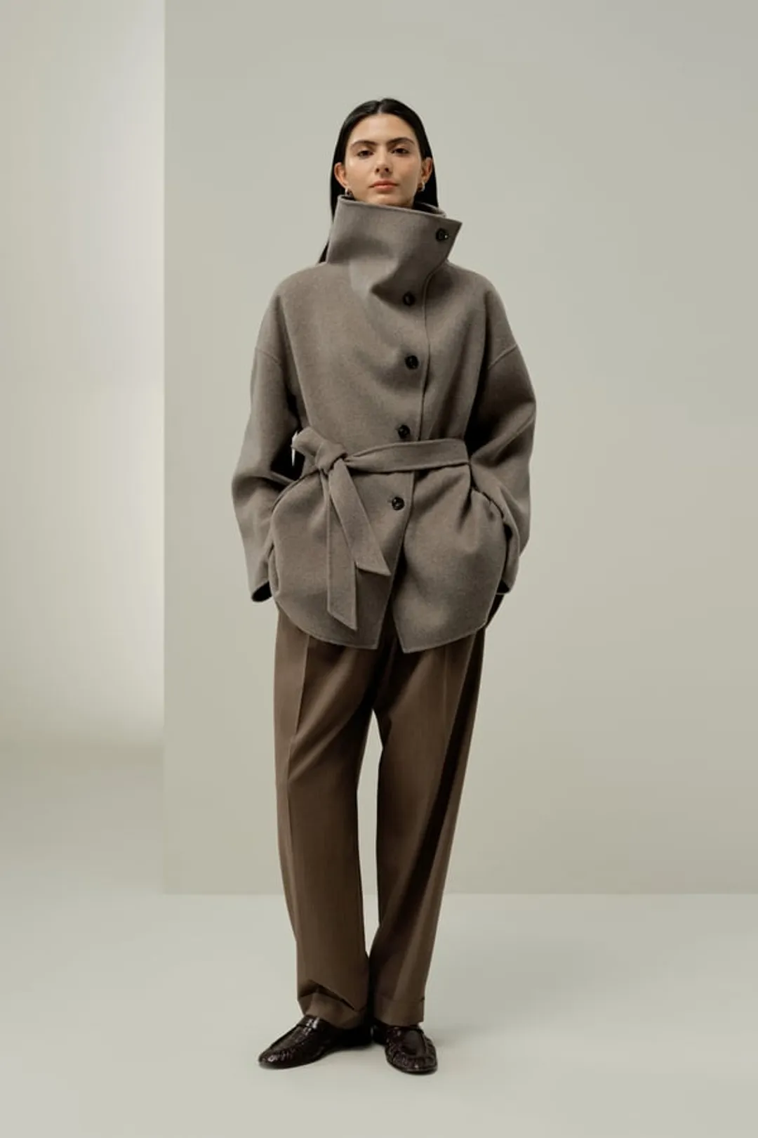 LILYSILK Manteau En Laine Mélangée À Col Écharpe Silhouette Surdimensionnée Avoine M