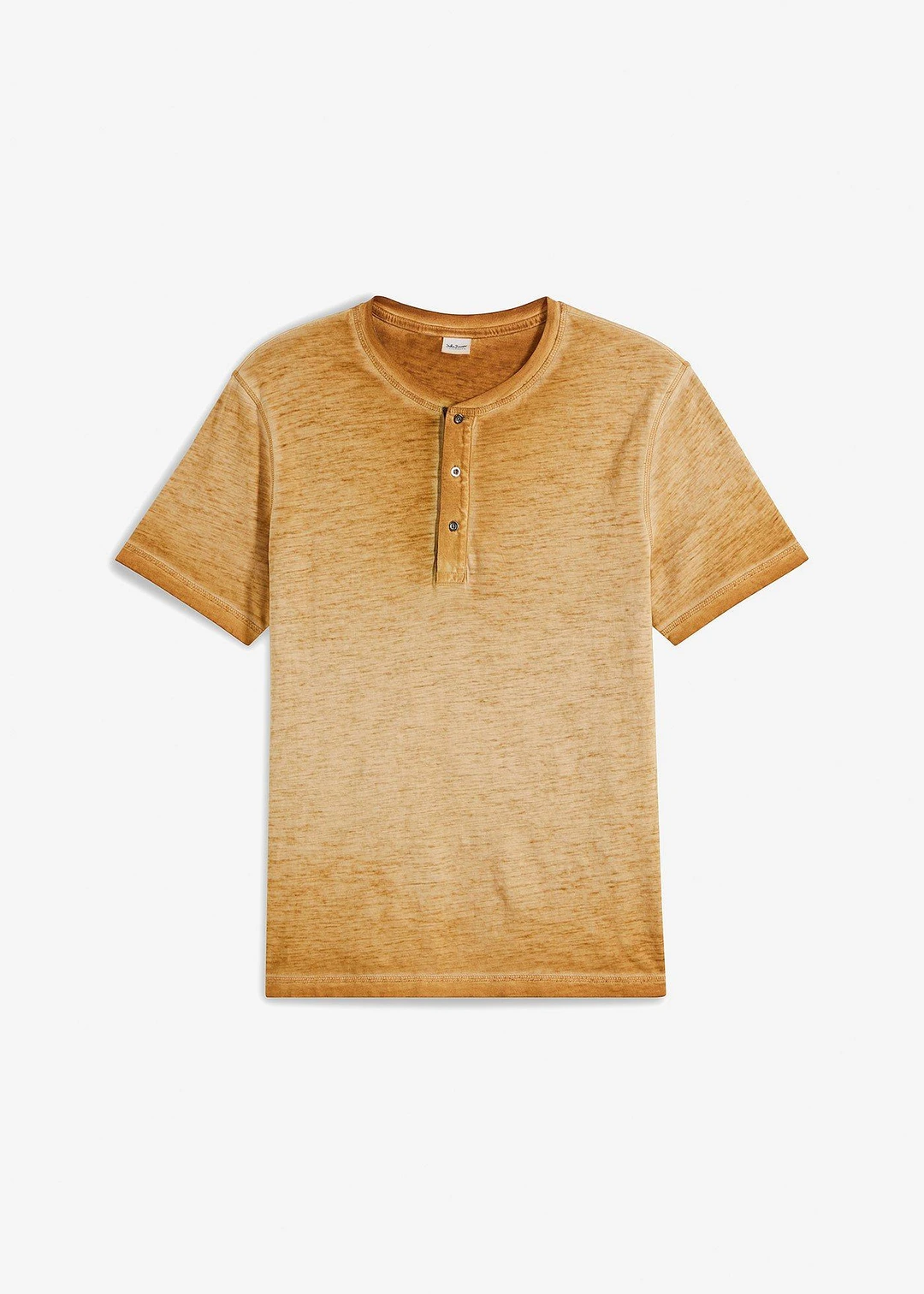 T-shirt col tunisien 100% coton, aspect délavé