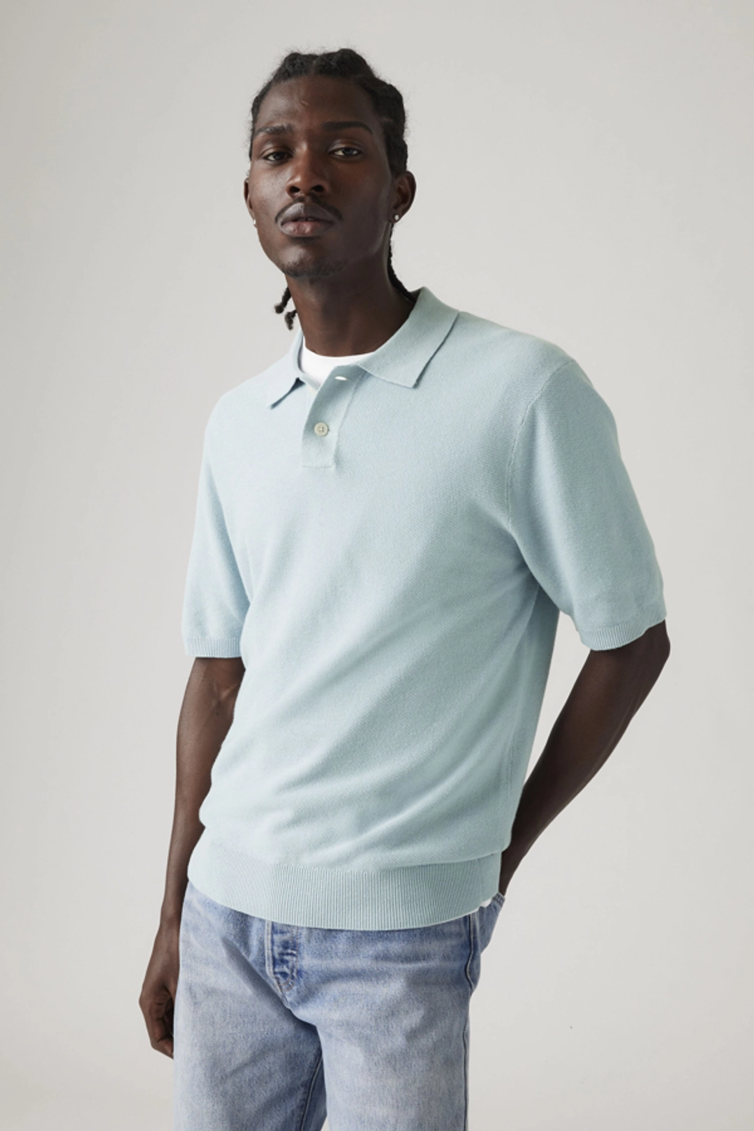 Levi's Sweater Cotton Linen Knit Polo - Homme - Blanc / Bright White Cotton Linen - XL