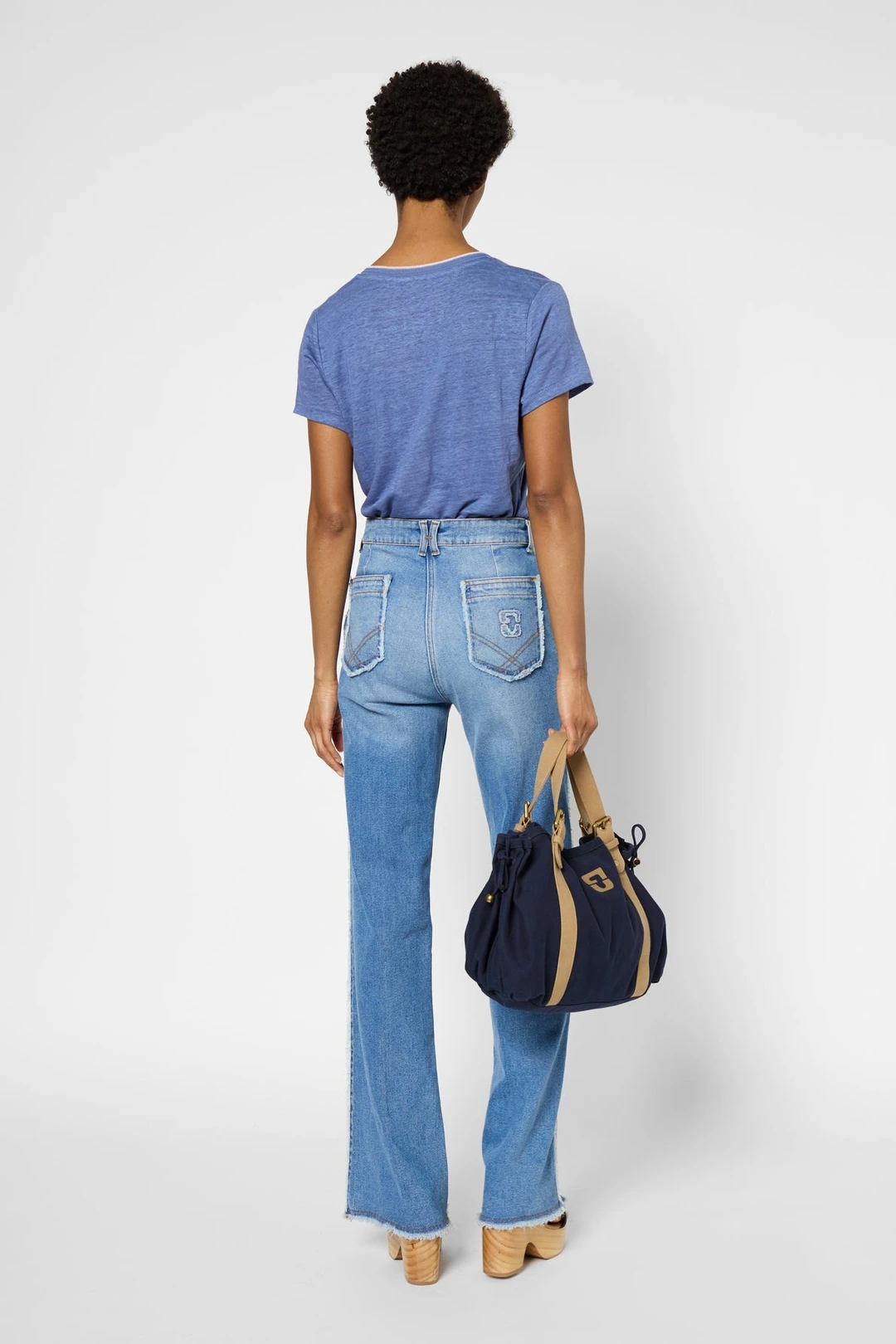 T-shirt en lin et col V argenté - GILBERTE - Jaune