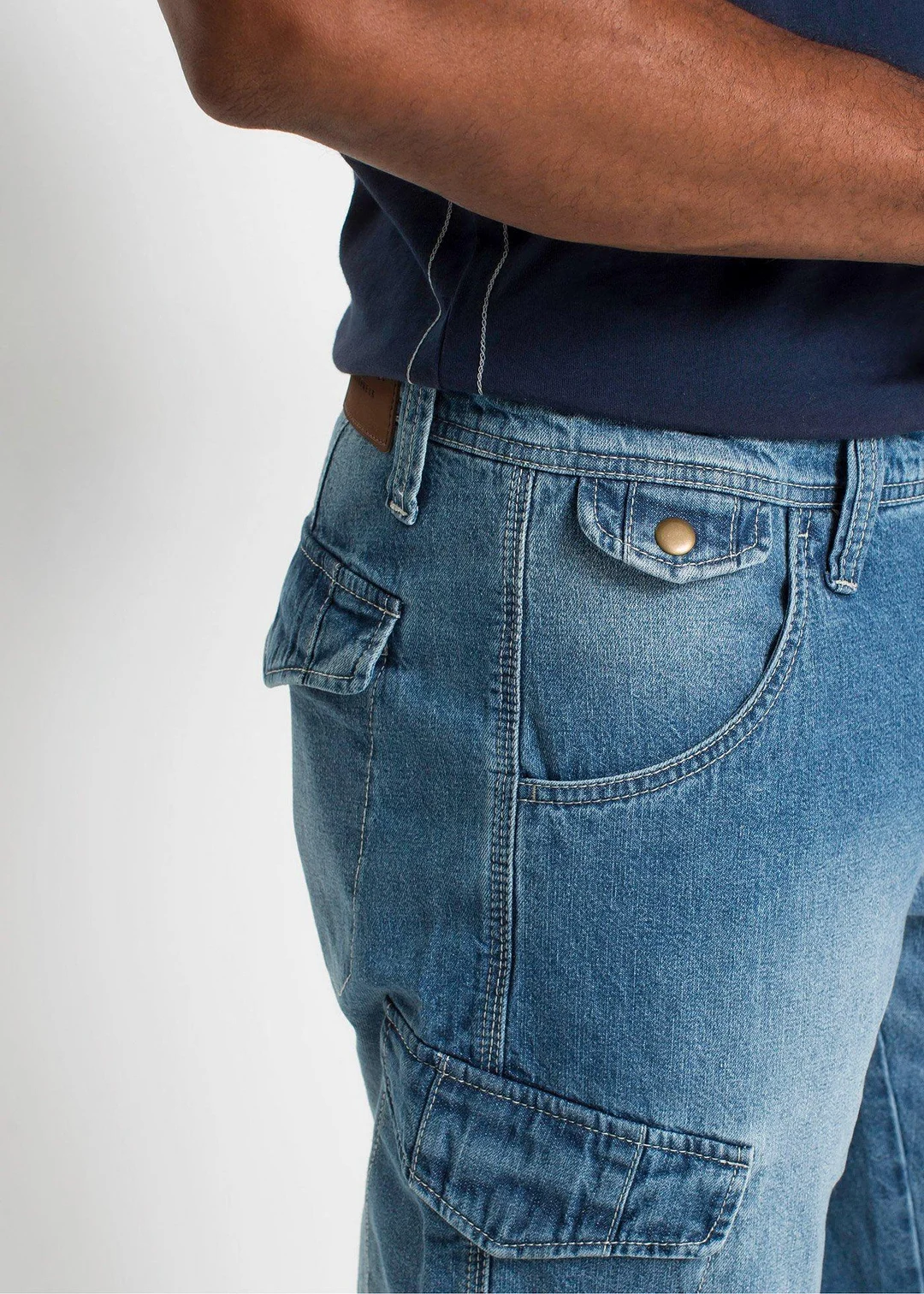 Bermuda long poches cargo en denim léger, coupe loose - 3