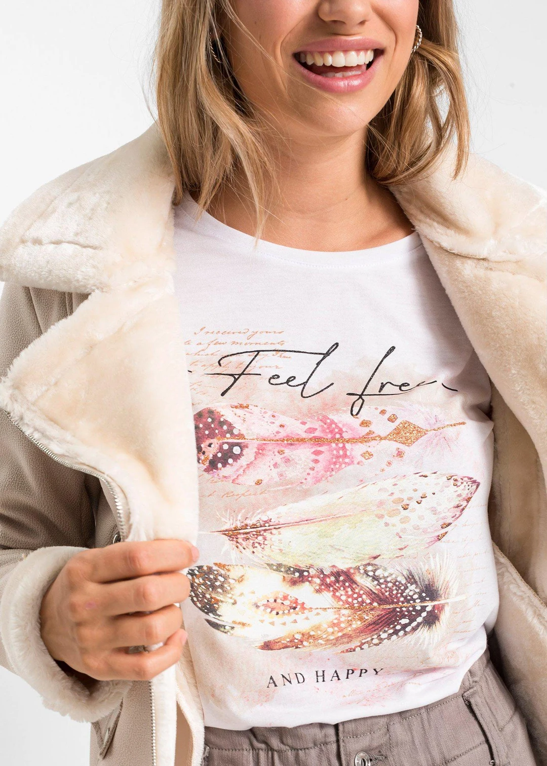 T-shirt à imprimé plume