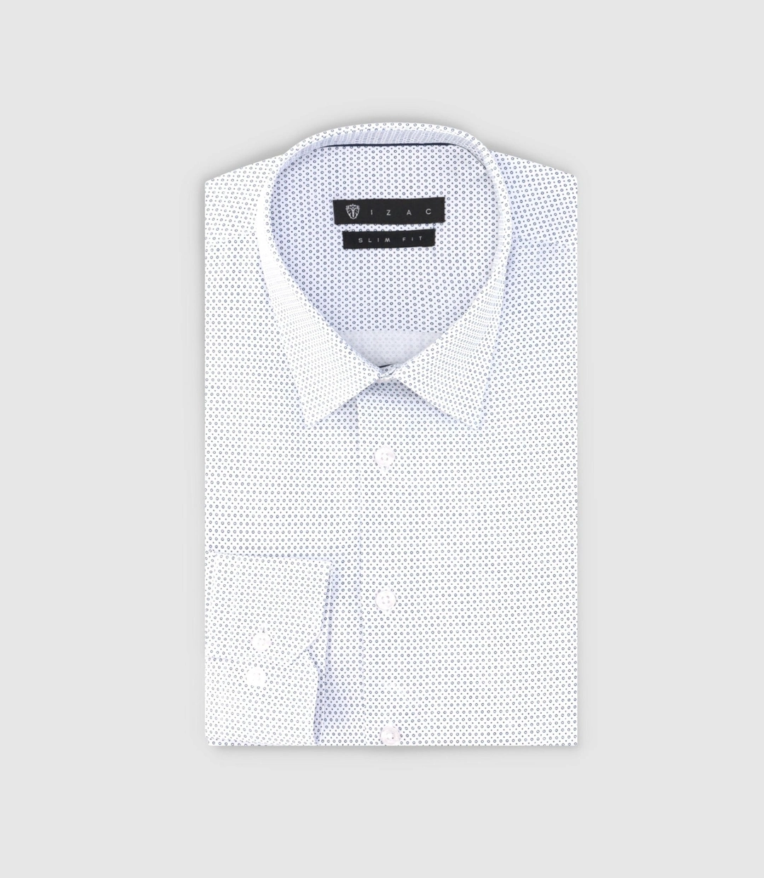 IZAC - Chemise slim imprimée micro motifs blanc et marine PERLE