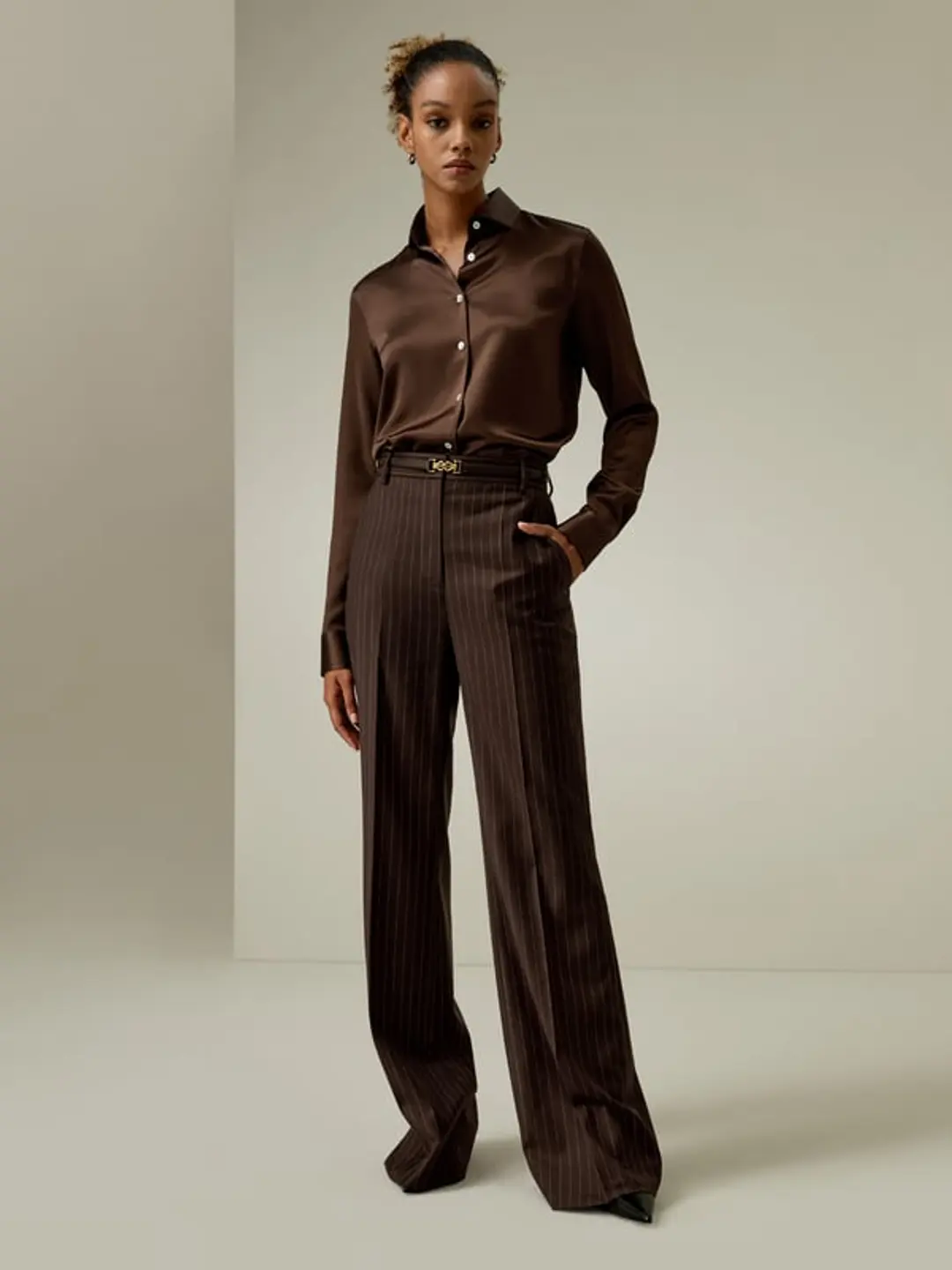 LILYSILK Pantalon En Soie Femme Café Foncé Style Vintage, Élégant Et Élégant Mélange De Laine Et De Soie Léger Et Résistant Aux Rides 38 - 2