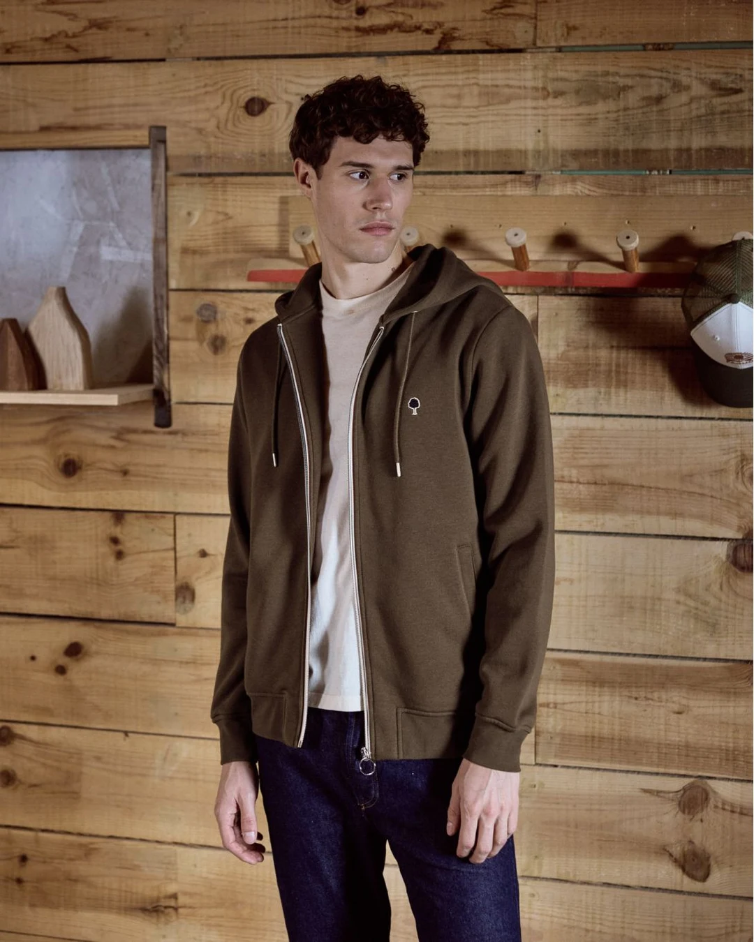 Sweat zippé marron foncé coton - MESNIL