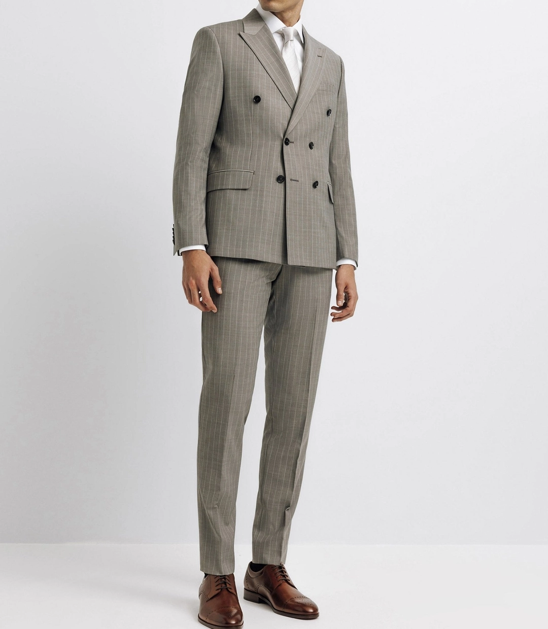 IZAC - Costume croisé rayé beige