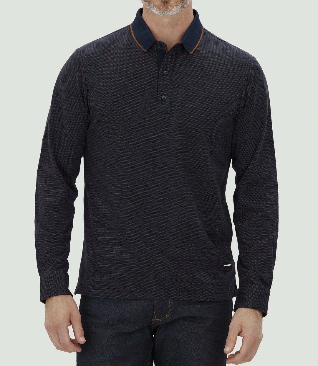 IZAC - Polo jacquard manches longues marine ''Cris''