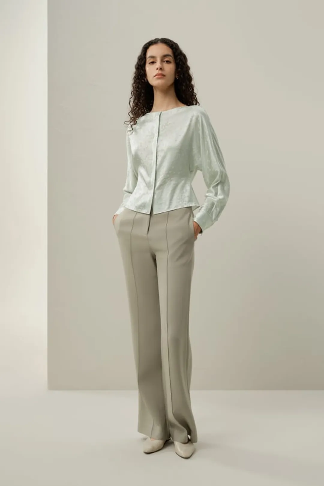 LILYSILK Femme Chemisier soie stretch jacquard élégant col bateau Vert jade S