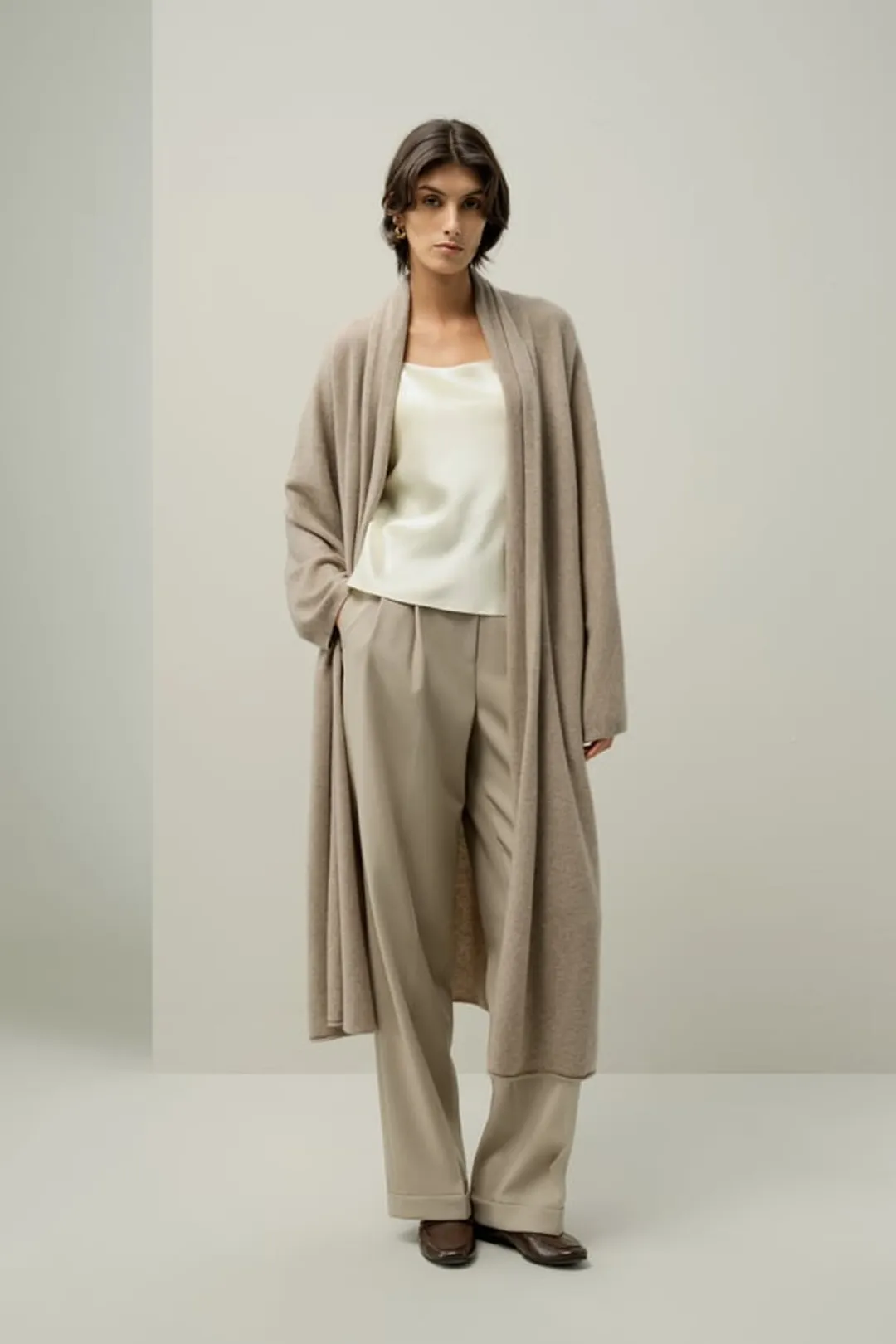 LILYSILK Cardigan En Cachemire Longueur Mollet Style Portefeuille Pour Un Ajustement Personnalisable Gravier L
