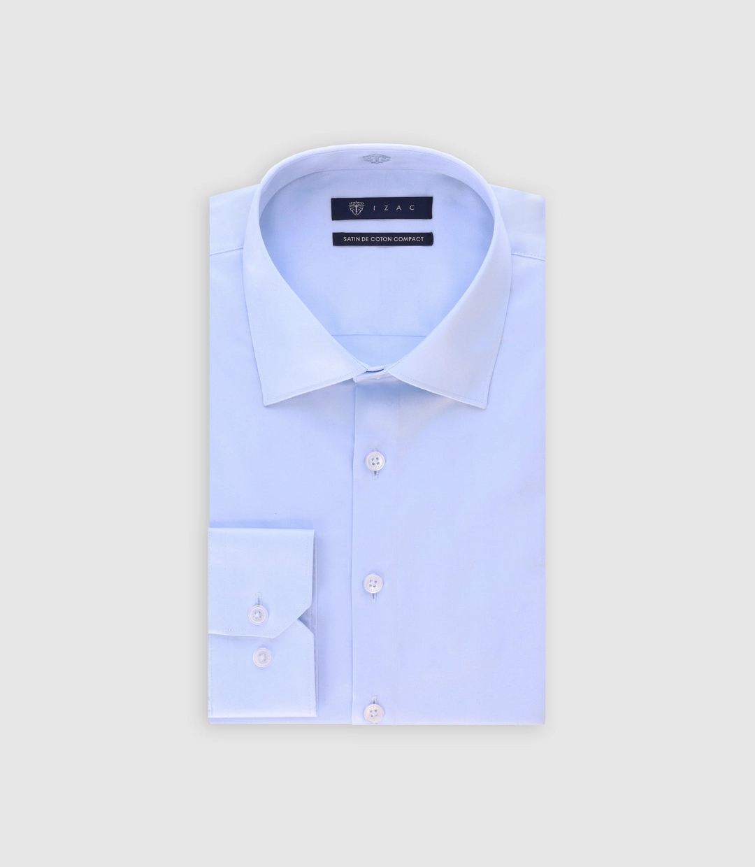 IZAC - Chemise slim en satin de coton CIEL