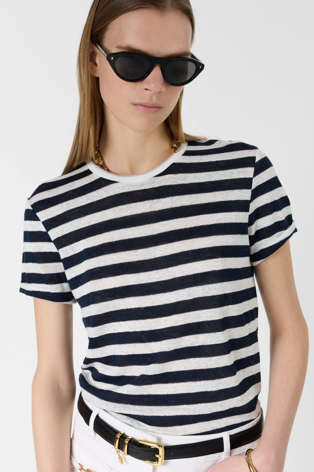 T-shirt rayé en lin et lurex - MELLINA - Marine - 3