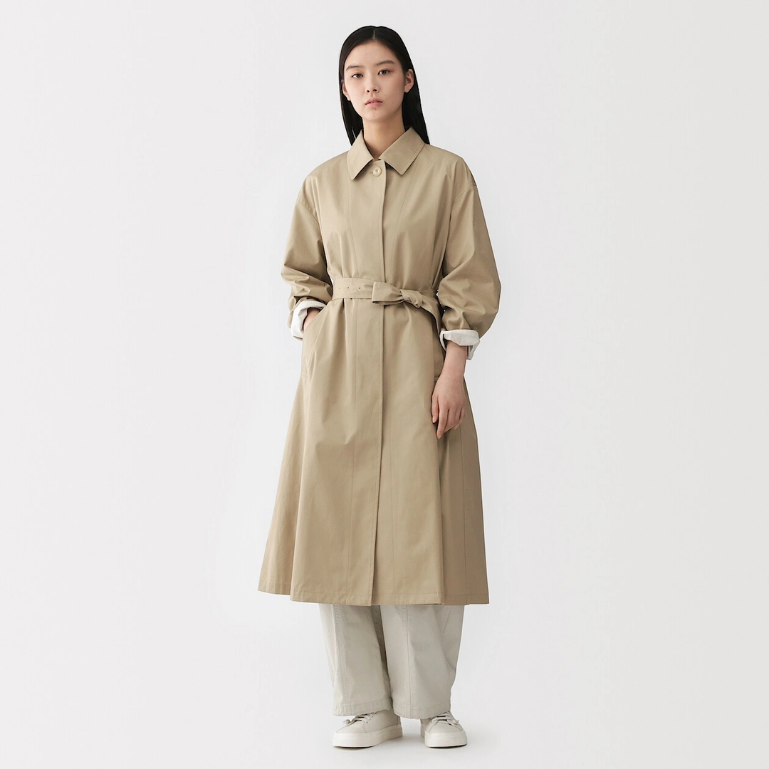 Manteau droit en coton déperlant pour femme