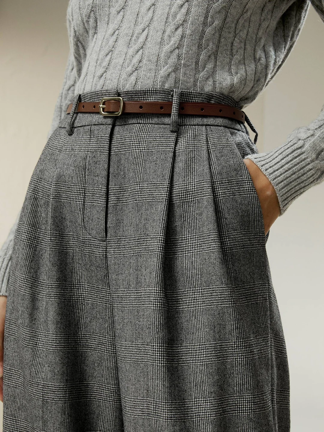 LILYSILK Pantalon De Costume Large Douce, Naturellement Respirante Et Reste Fraîche 100% Laine Australienne Large Glen Plaid Petite 40