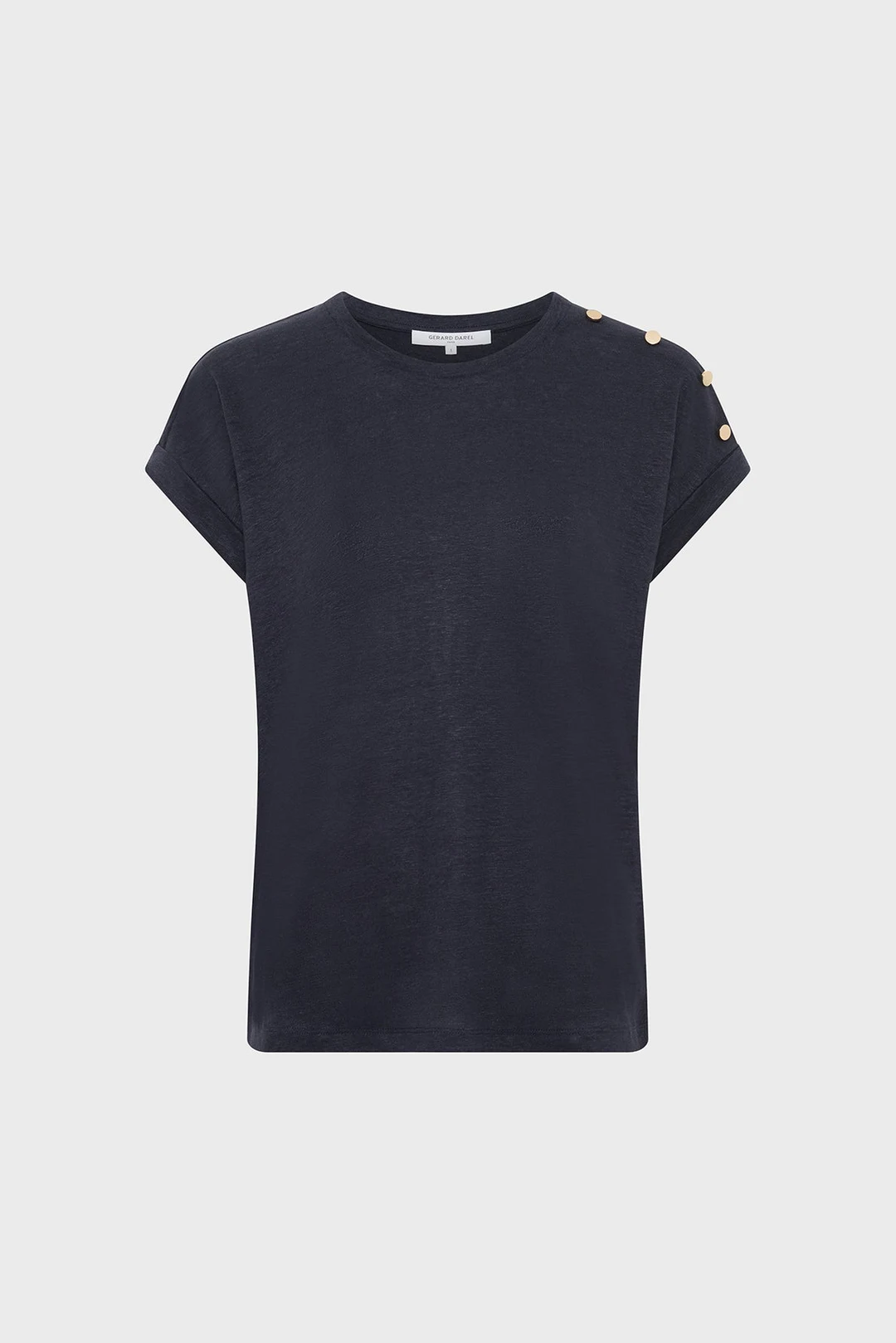 T-shirt à boutons dorés en lin - GIGI - Vert Kaki - 6