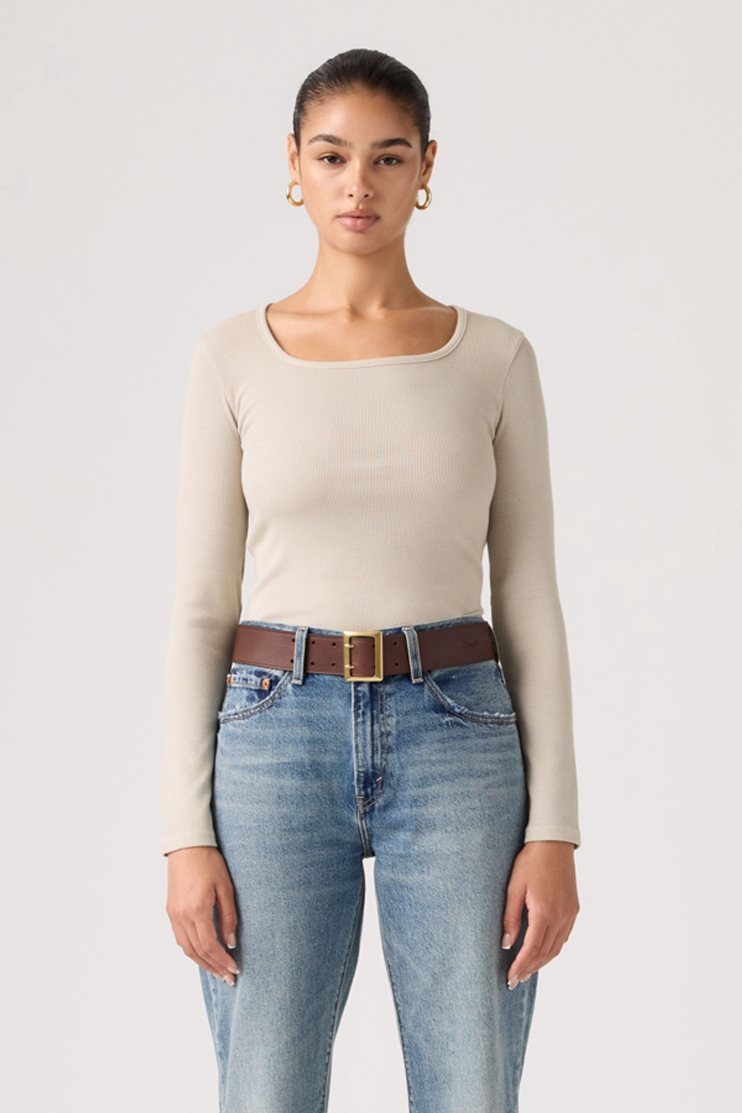 Levi's T Shirt Manche Longue Et Encolure Carrée Essential - Femme - Blanc / Bright White - XS - 2