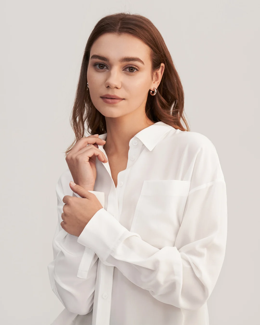 LILYSILK Chemise Soie Femme Épaules Tombantes, Ourlet Incurvé 100% Soie De Mûrier Respirant Super Léger Chemises Blanc Naturel XL