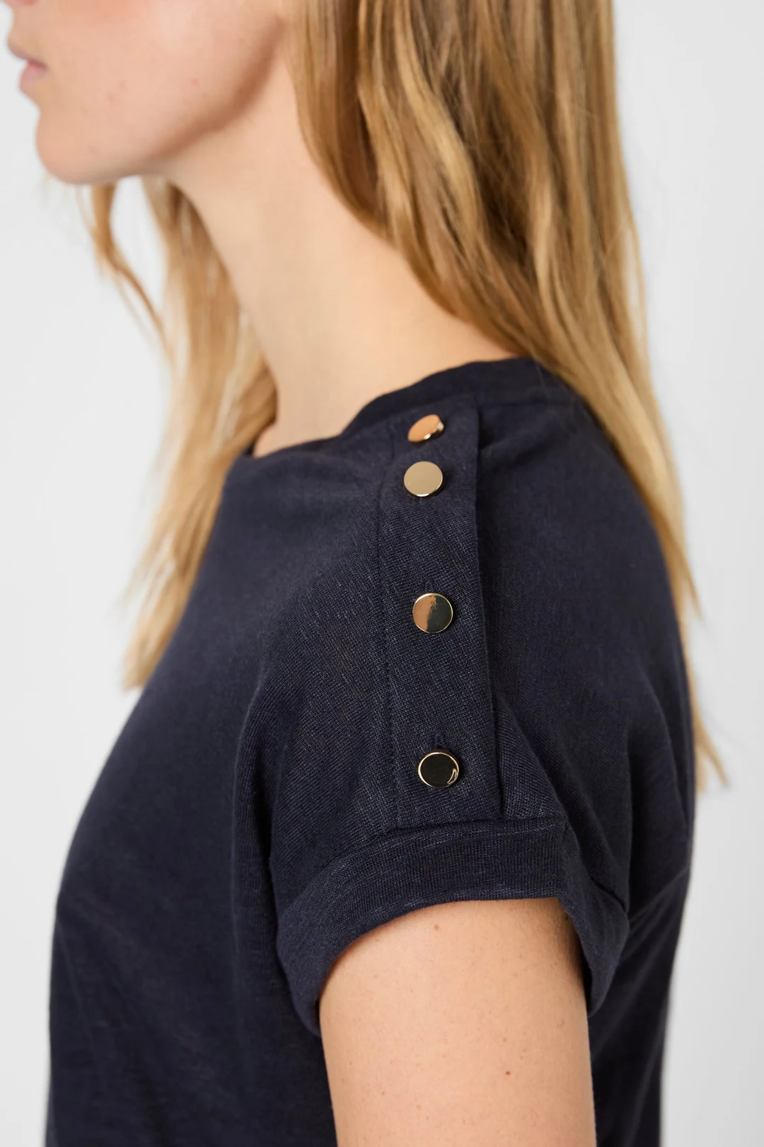 T-shirt à boutons dorés en lin - GIGI - Vert Kaki - 3