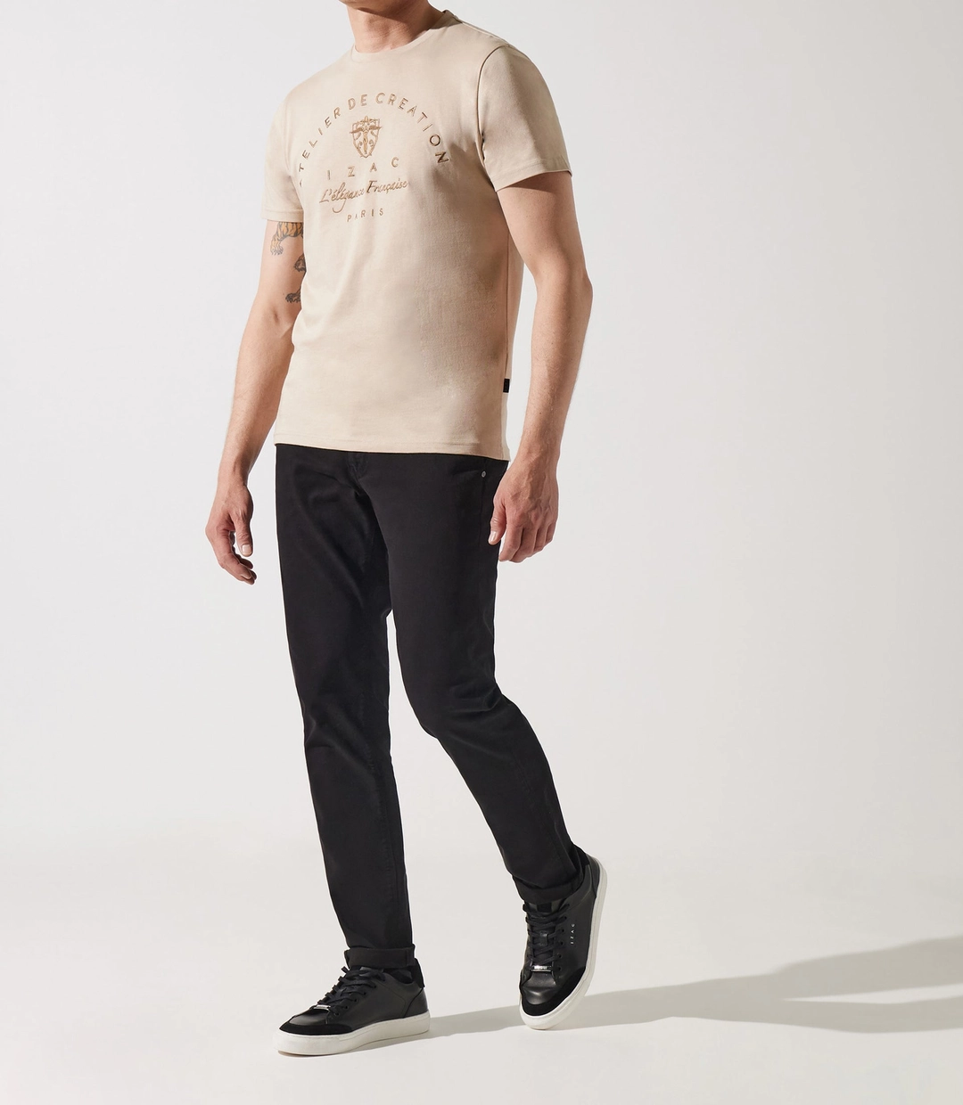 IZAC - T-shirt col rond brodé beige GUY