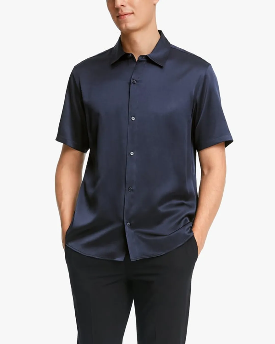 LILYSILK Chemise Homme en Soie 22 Momme Luxe à Manches Courtes Col Kent Noir XL