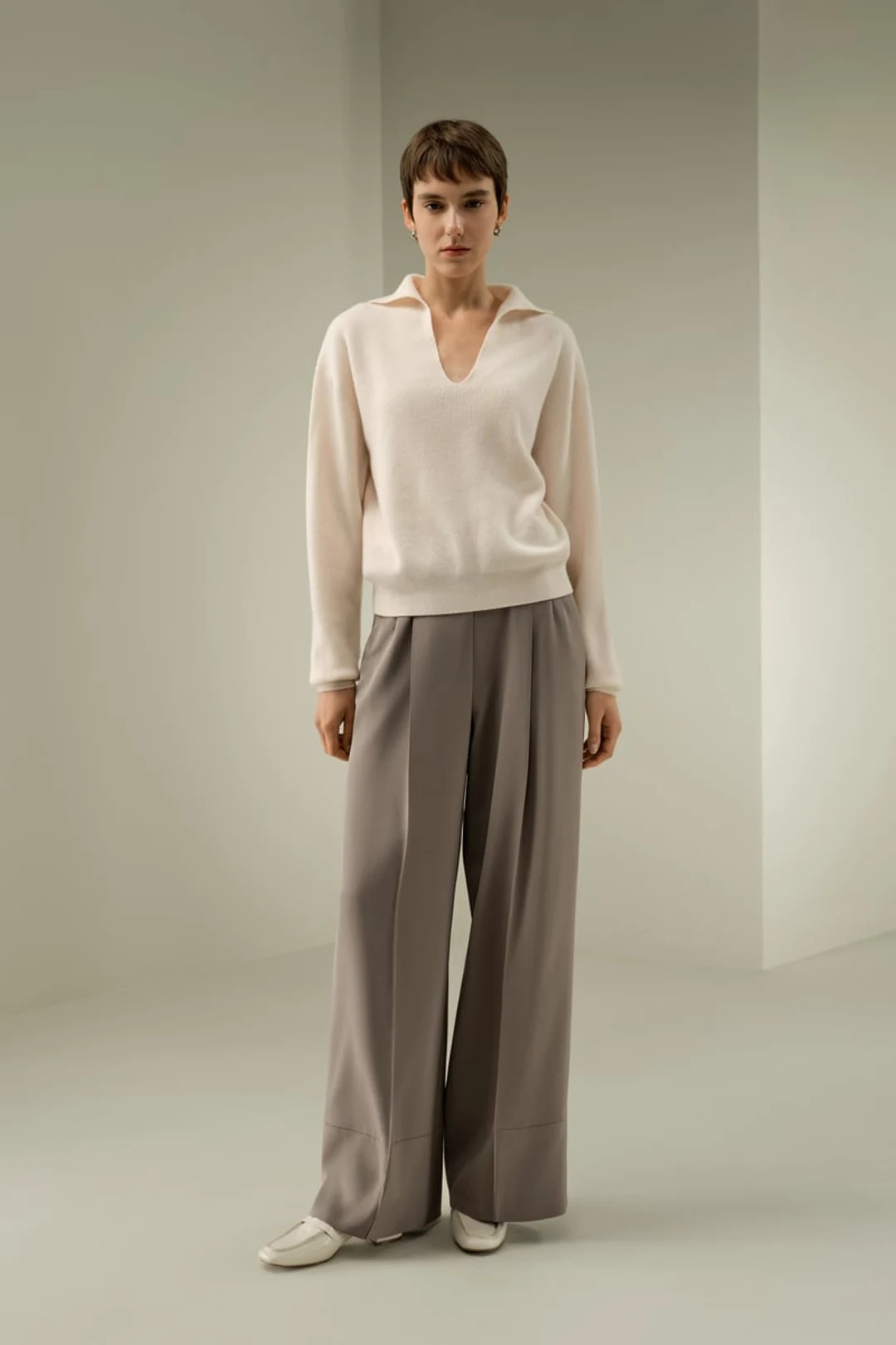 LILYSILK Polo Côtelé Cachemire Femme Tonnerre M - Doux, Léger, Respirant, Col V