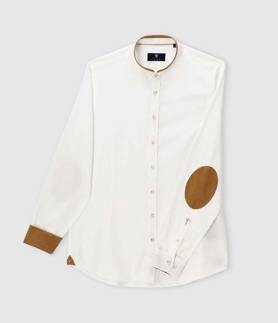 IZAC - Chemise à coudières blanc et camel JASON