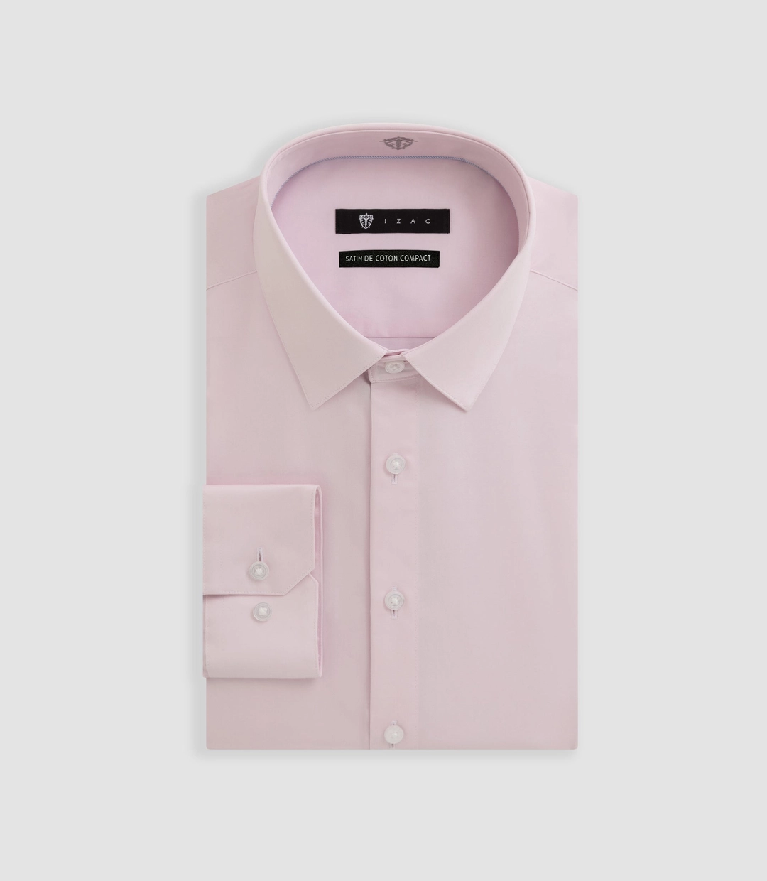 IZAC - Chemise slim en satin de coton rose SATINSLIM
