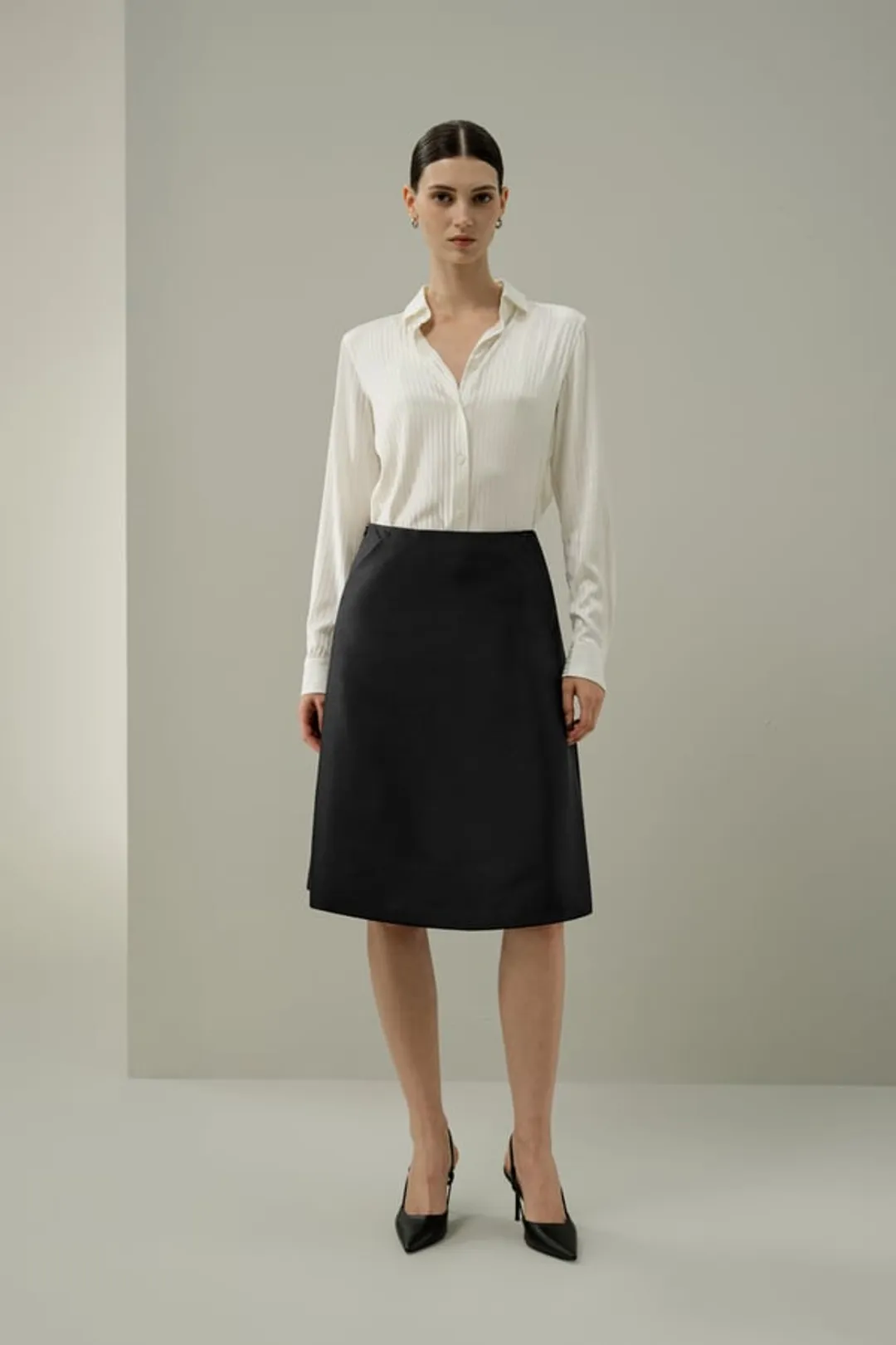 LILYSILK Jupe Soie-Laine Structurée Taille Haute Jupe Taille Haute Longueur Genou Mélange Soie-Laine Noir 46