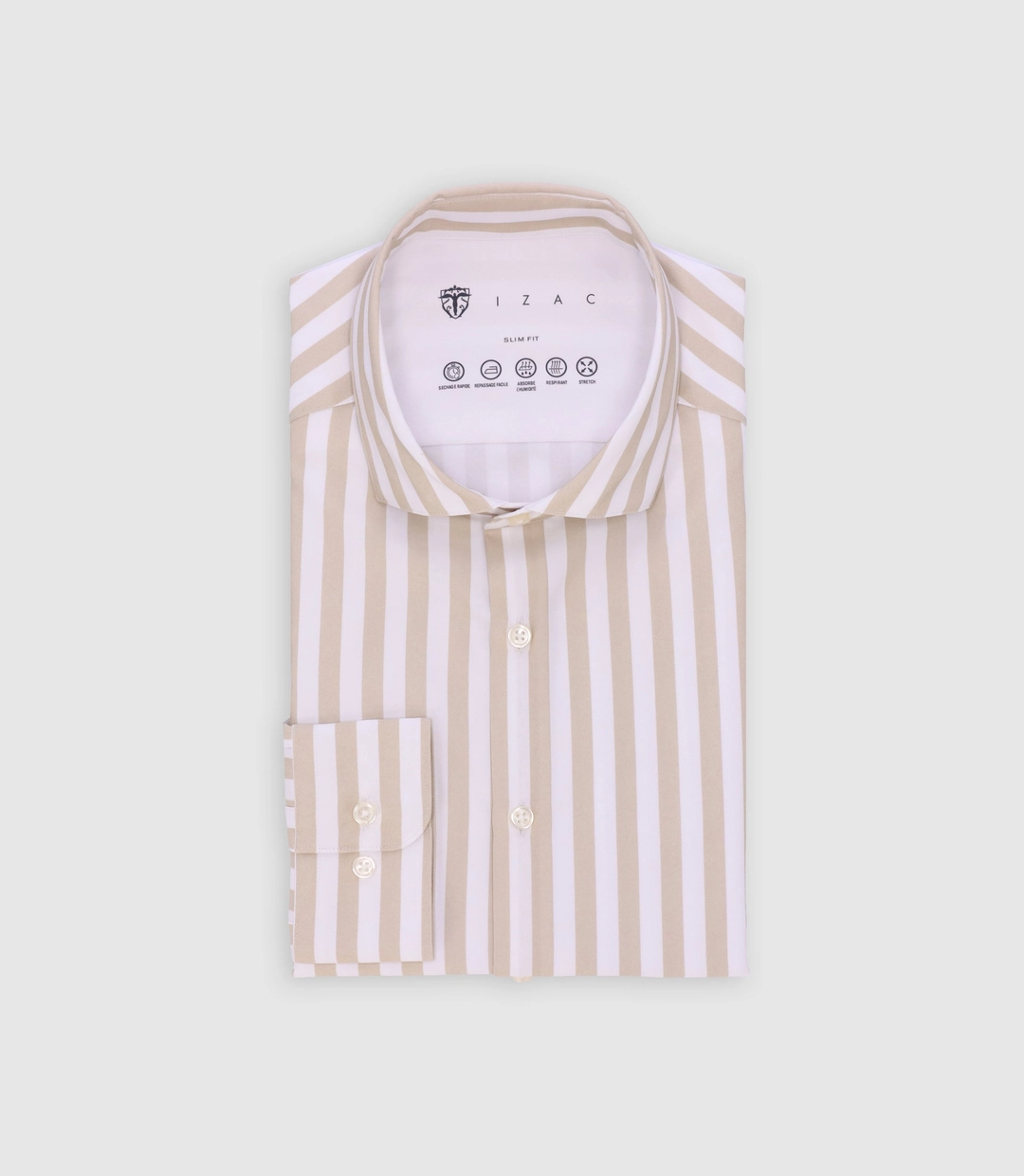 IZAC - Chemise ajustée rayée beige