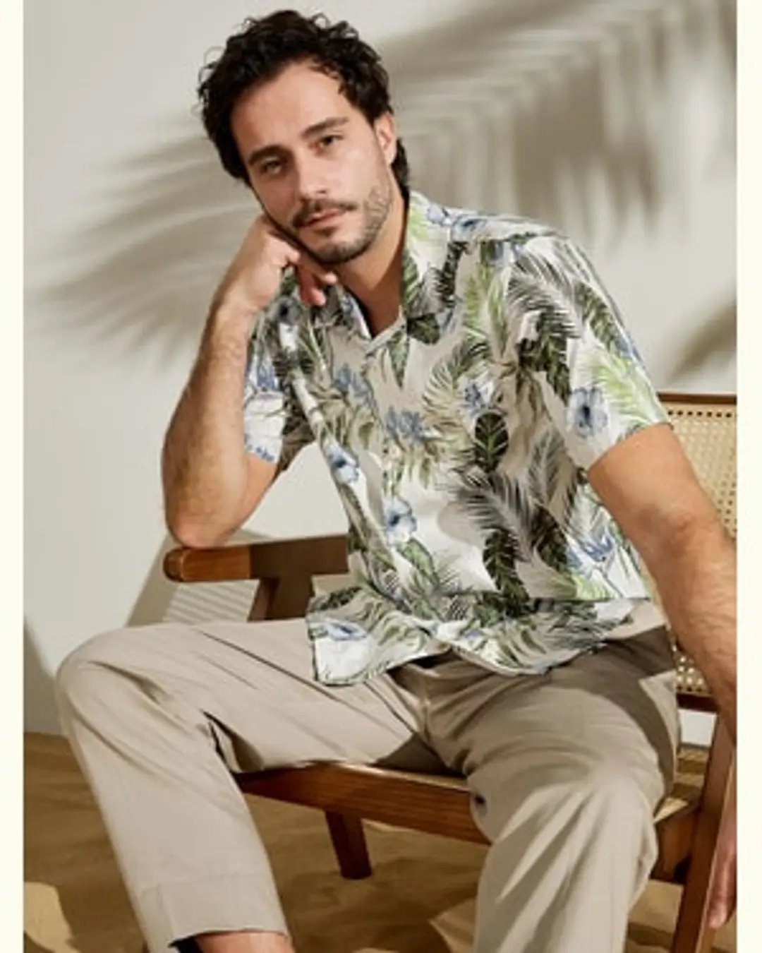 LILYSILK Chemises En Soie Pour Homme Col Ajustable Jacquard De Soie Naturellement Antibactériens Imprimé Palmiers Tropicaux L
