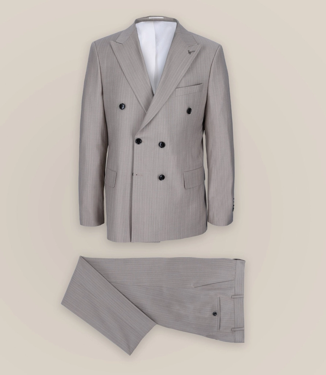IZAC - Costume croisé à rayures beige