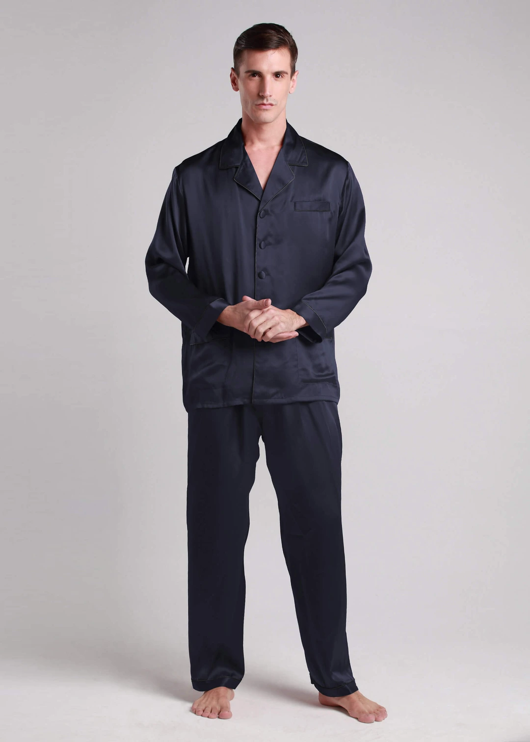 LILYSILK Ensemble pyjama FR soie longue bordure contraste