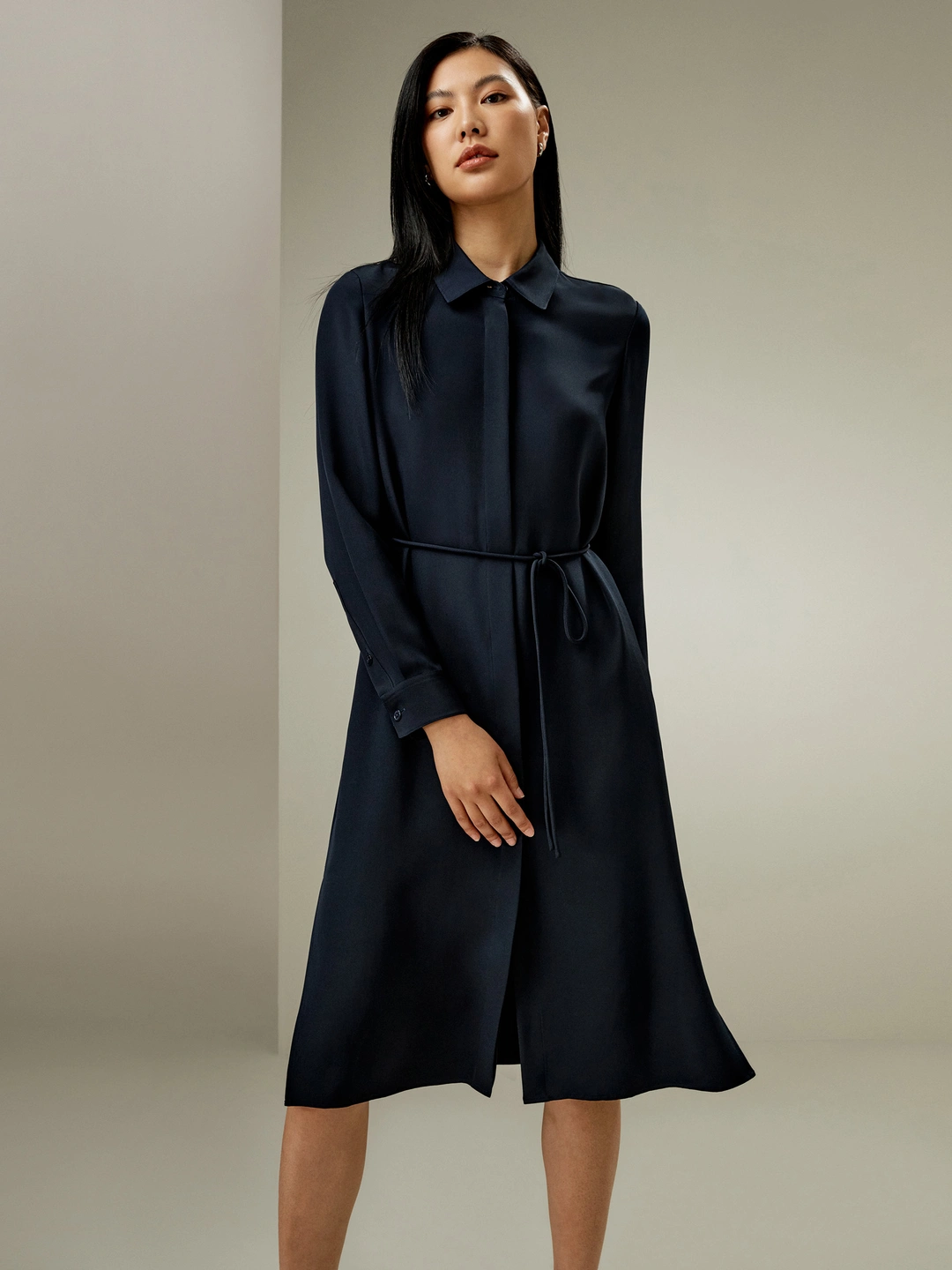 LILYSILK Robes Soie Bleu Minuit Longueur Sous Le Genou, Coupe Régulière Soie Crêpe De Chine Une Touche D'Élégance Dans Votre Vie S