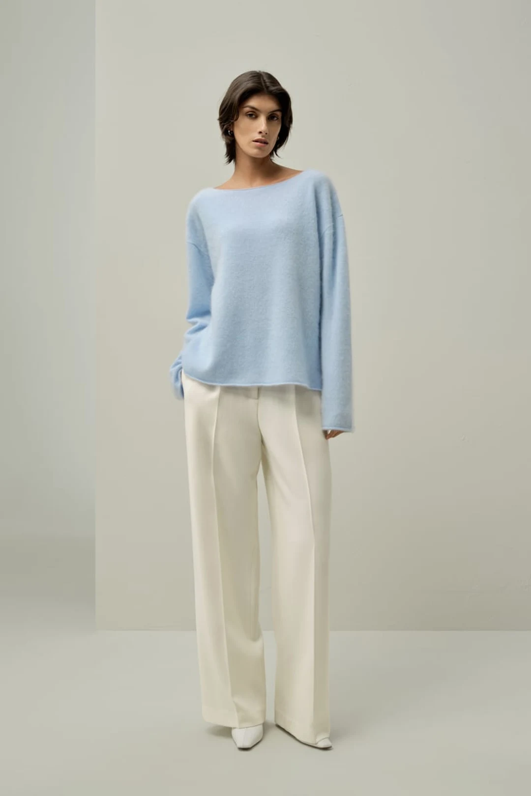 LILYSILK Pull Femme en Cachemire Brossé Doux Col Bateau Oversize Bleu d'illusion L