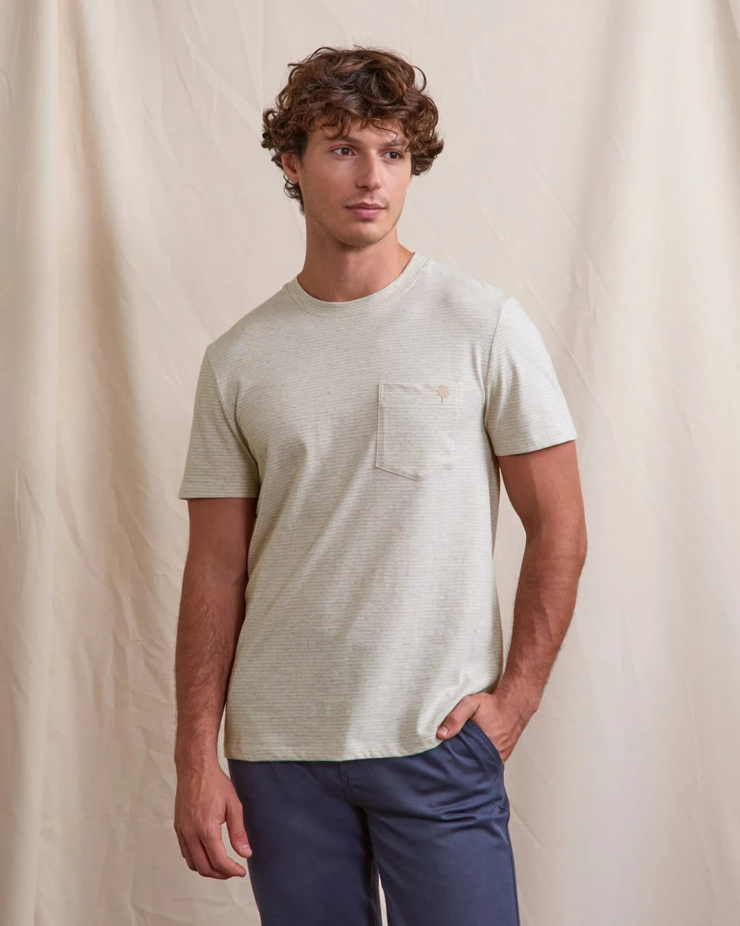 T-shirt écru et bleu clair coton - OLONNE