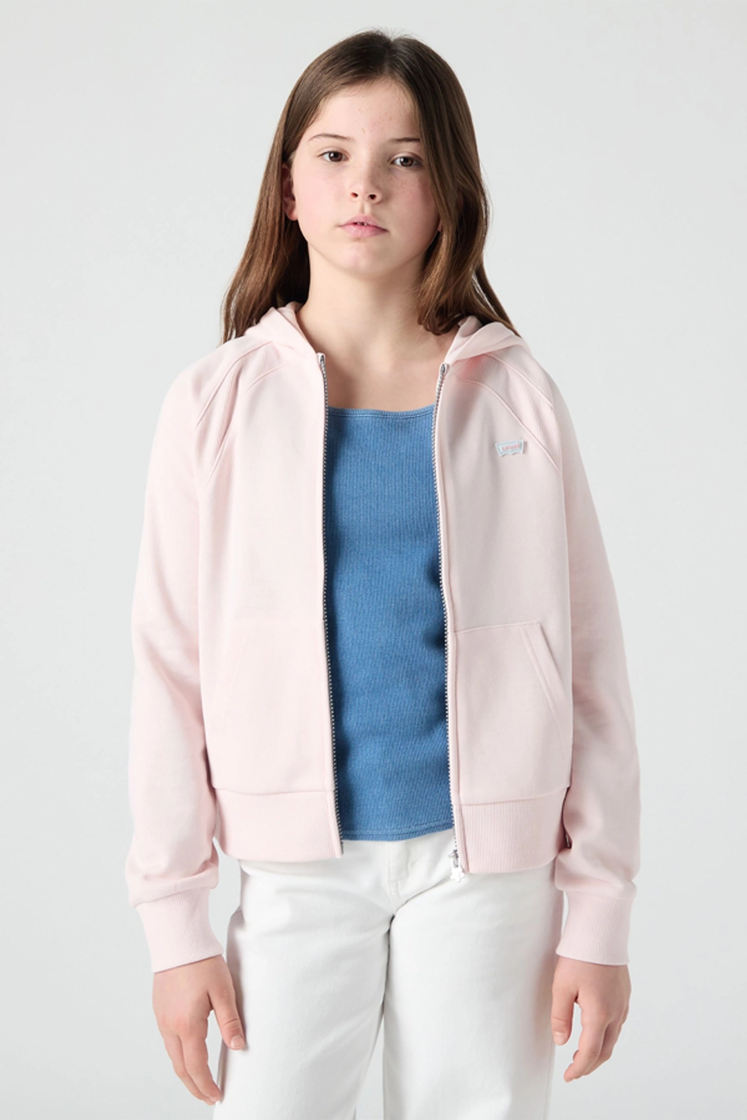 Levi's Teenager Ribbed Raglan Full Zip Hoodie - Femme - Rose / Crystal Pink - 14A