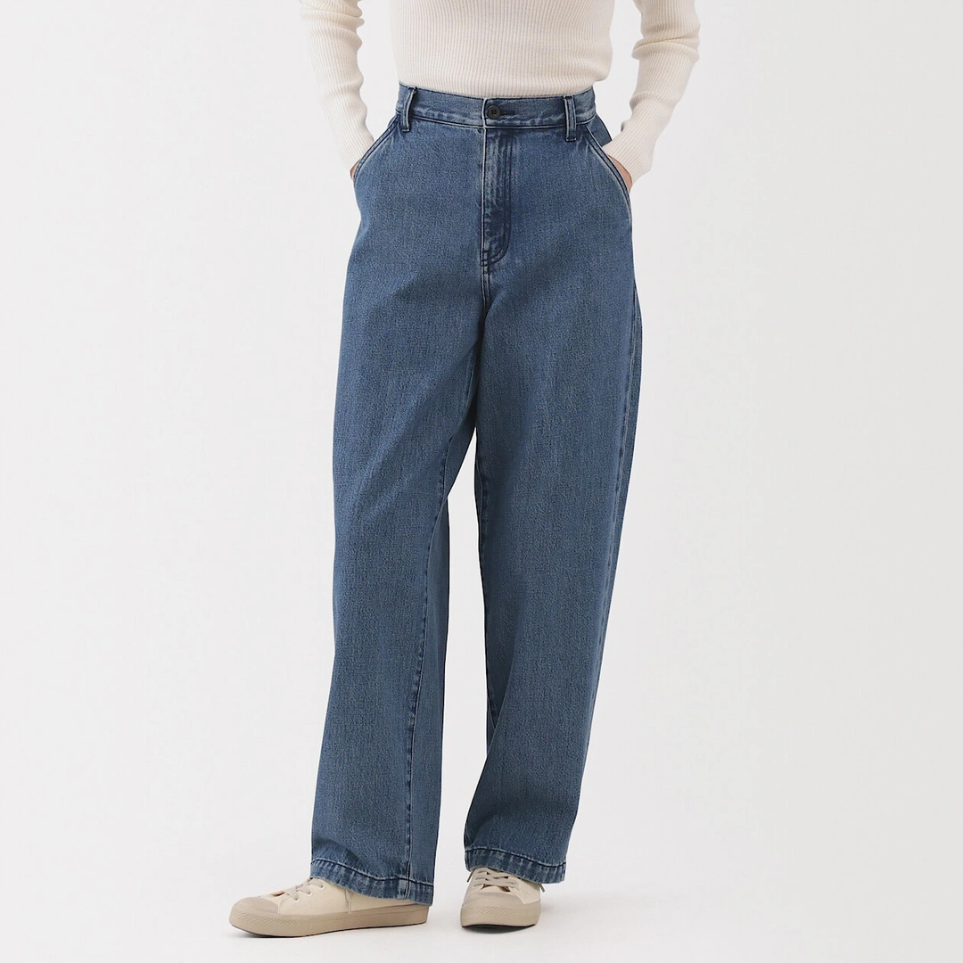 Jean denim coupe large en kapok mélangé pour femme