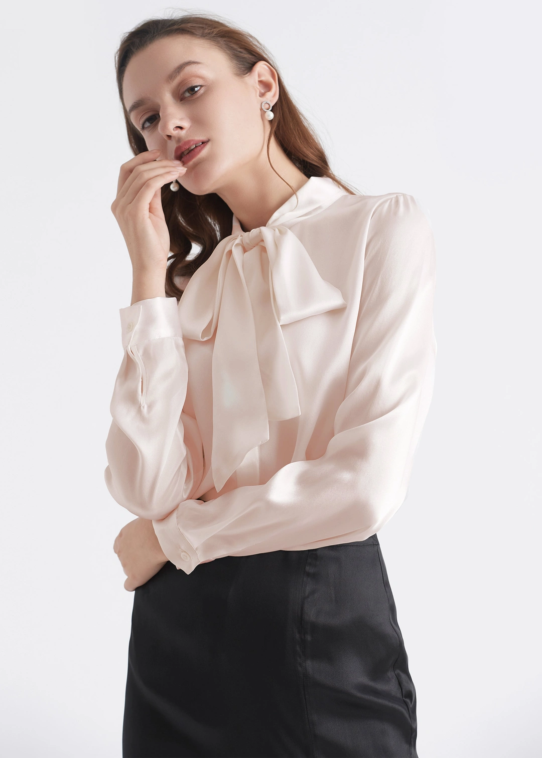 LILYSILK Blouse en Soie avec Nœud Papillon Blanc Naturel L