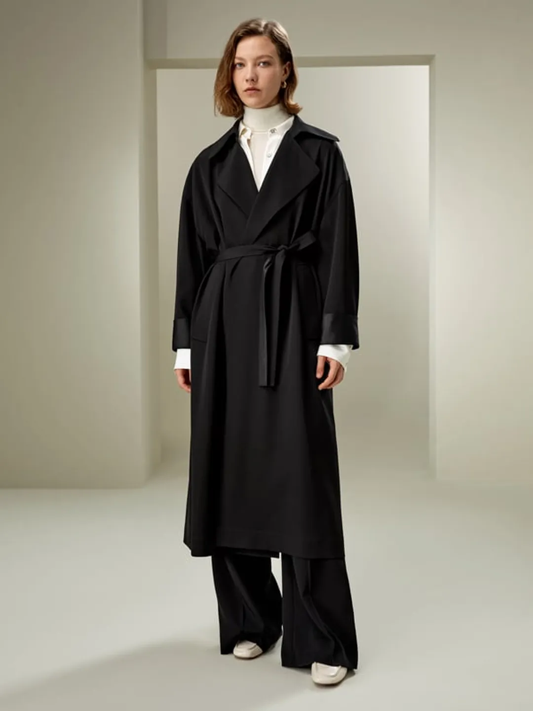 LILYSILK Manteau Long Oversize Le Manteau Indispensable Soie De Mûrier De Haute Qualité Un Style Minimaliste Simple Et Classique Noir S