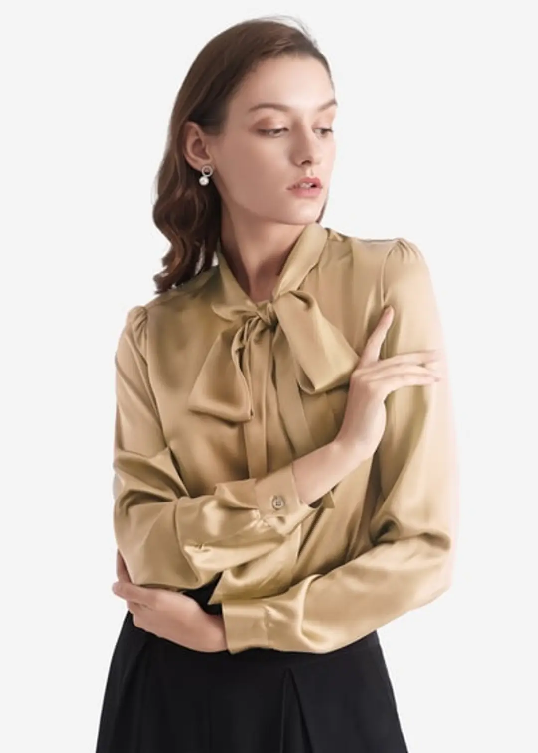 LILYSILK Blouse en Soie avec Nœud Papillon Blanc Naturel L