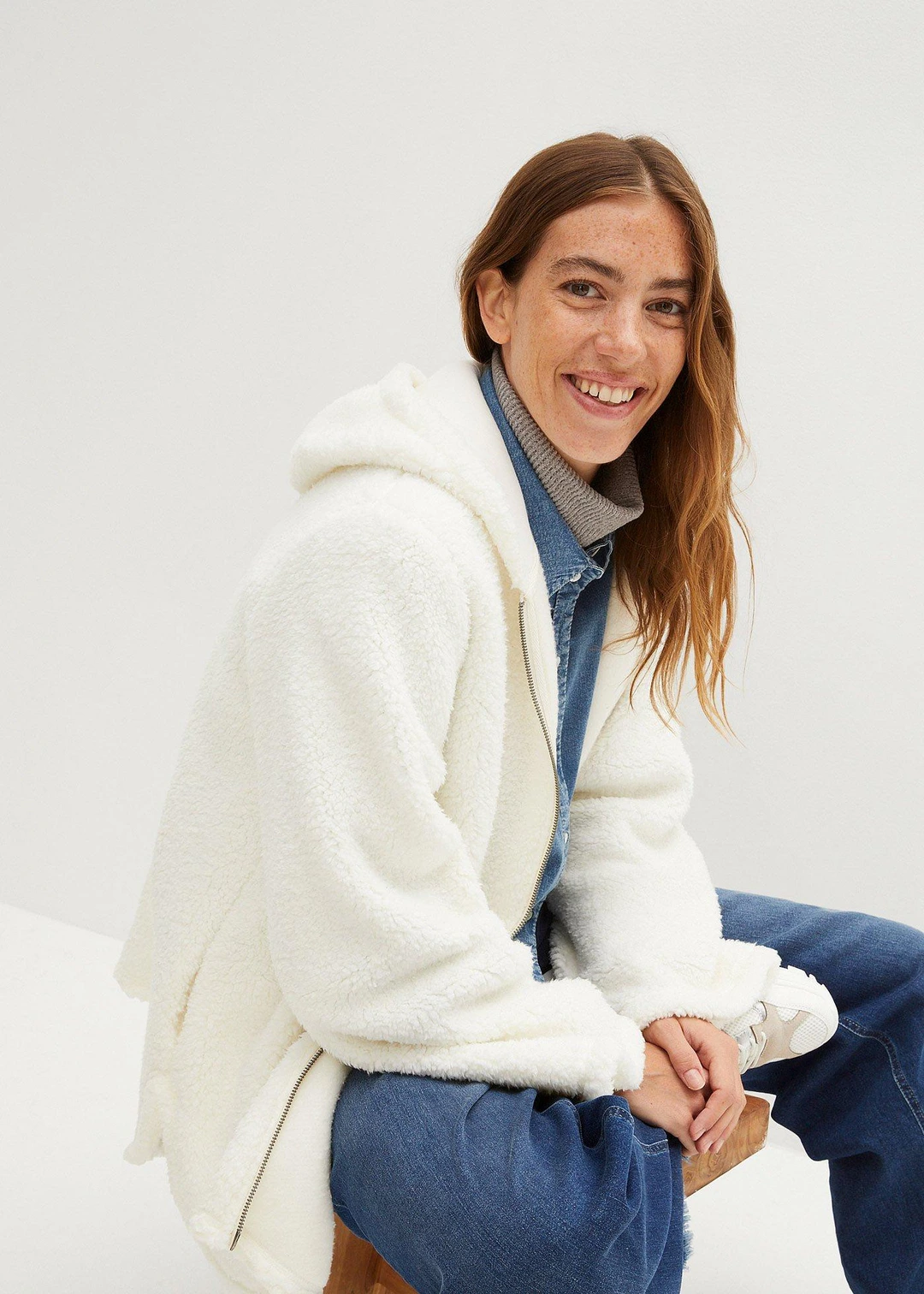 Veste en sherpa coupe trapèze avec fentes latérales - 3